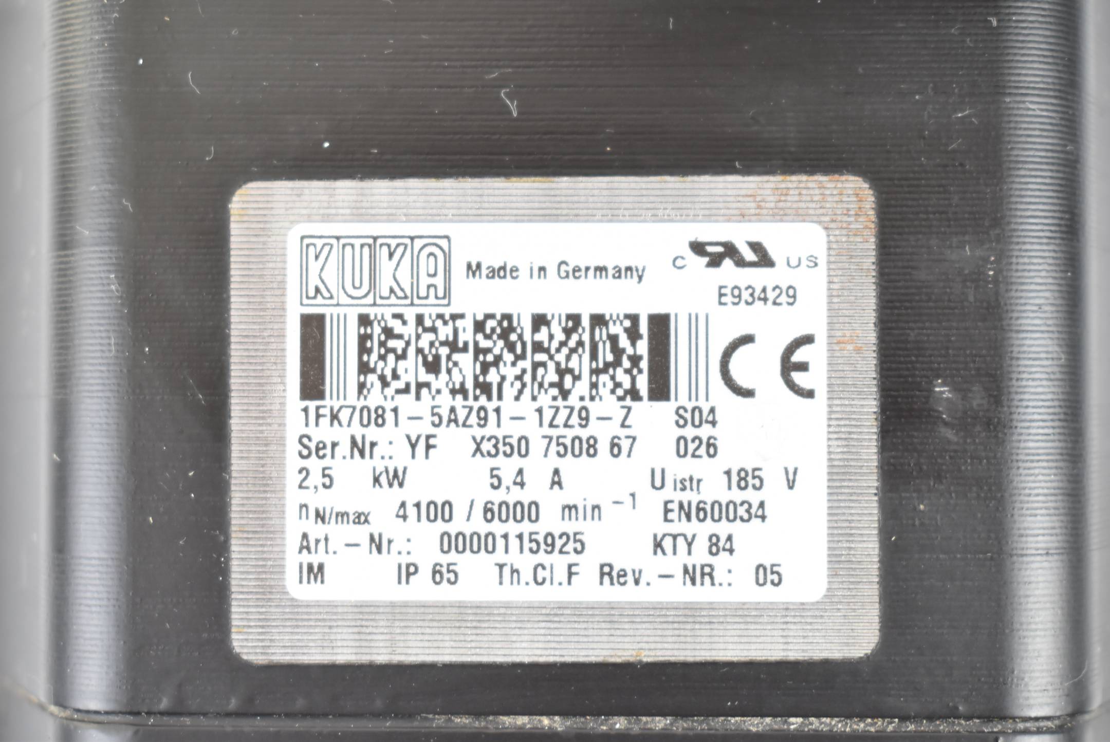 KUKA Servomotor 2,5kW 5,4A 4100rpm 1FK7081-5AZ91-1ZZ9-Z S04