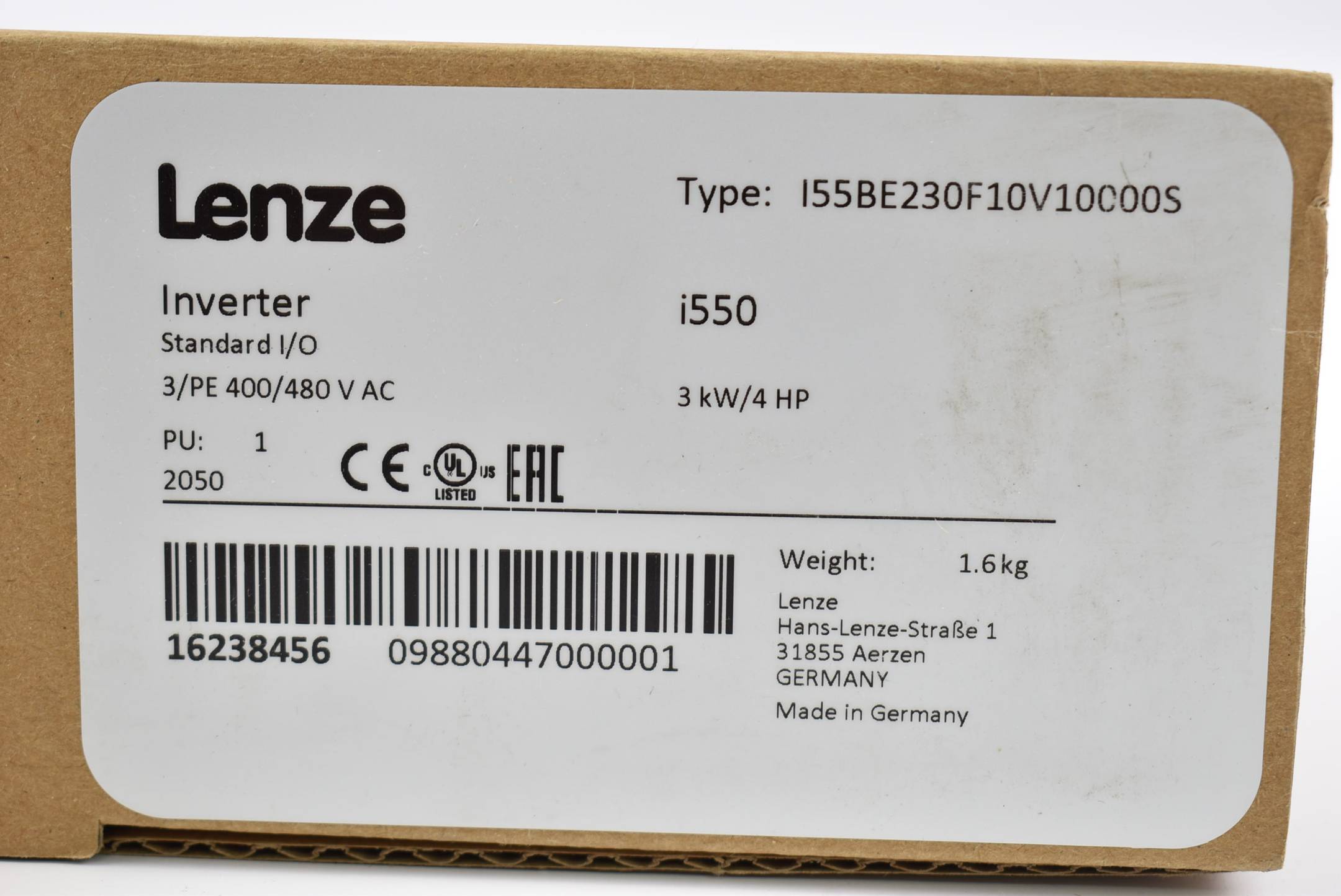 Lenze Inverter i550 3 kW 4 HP 400/480 V AC I55BE230F10V10000S