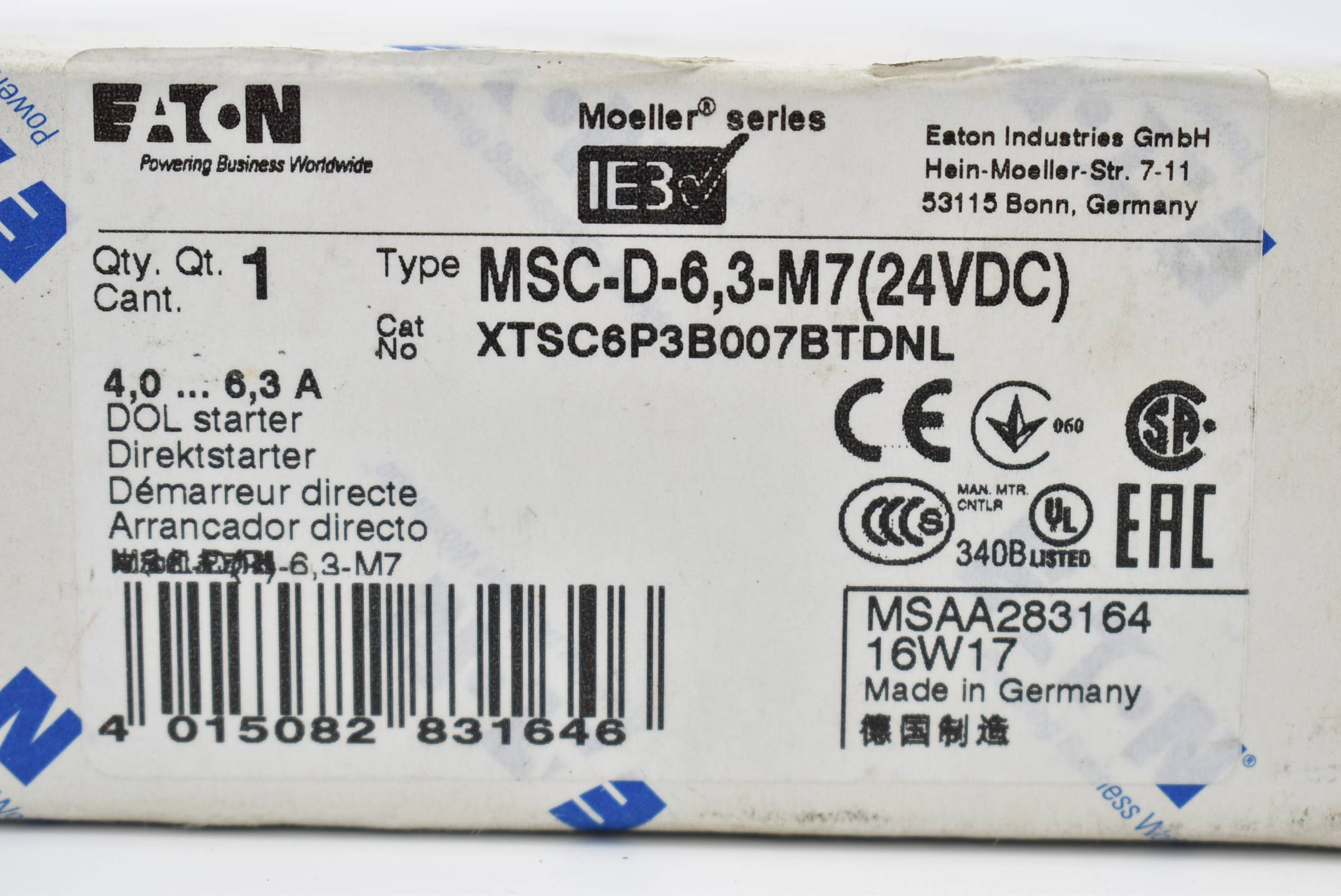 Eaton Motorstarterkombination Direktstarter 4,0-6,3A MSC-D-6,3-M7