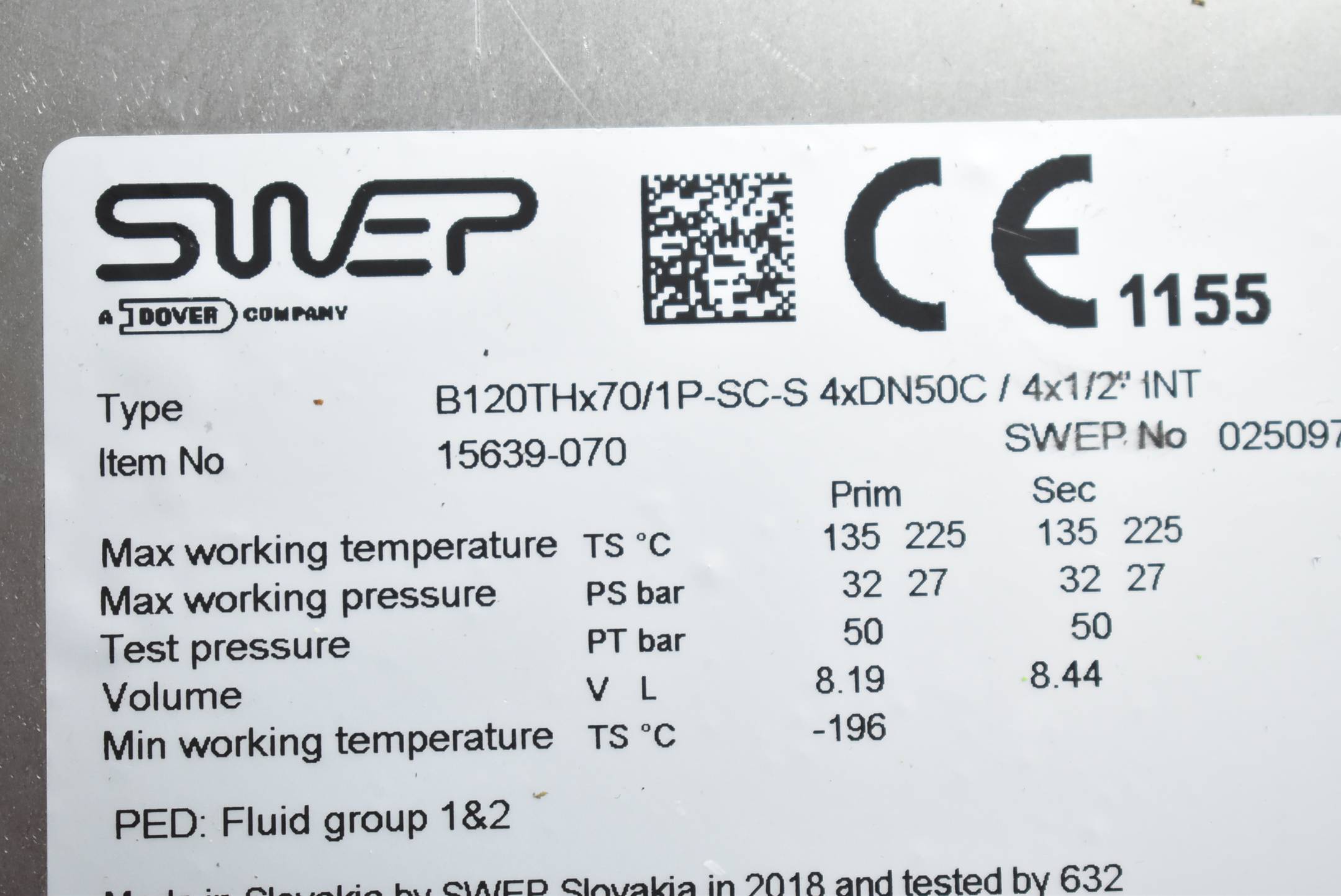 Swep Plattenwärmetauscher B120THx70/1P-SC-S 4xDN50C / 4x1/2"INT ( 15639-070 )