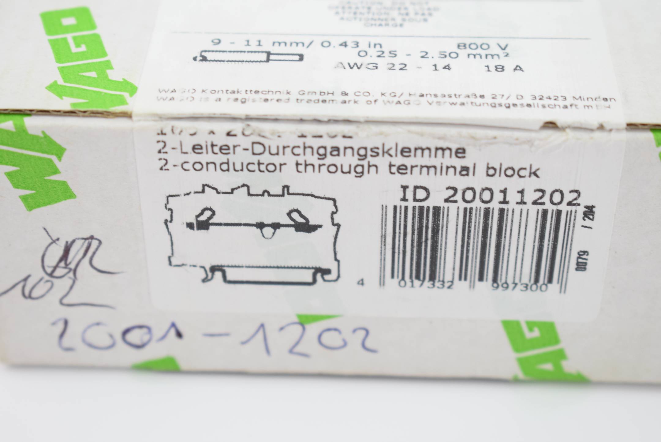 102x Wago 2-Leiter-Durchgangsklemme 2001-1201 ( 20011201 )