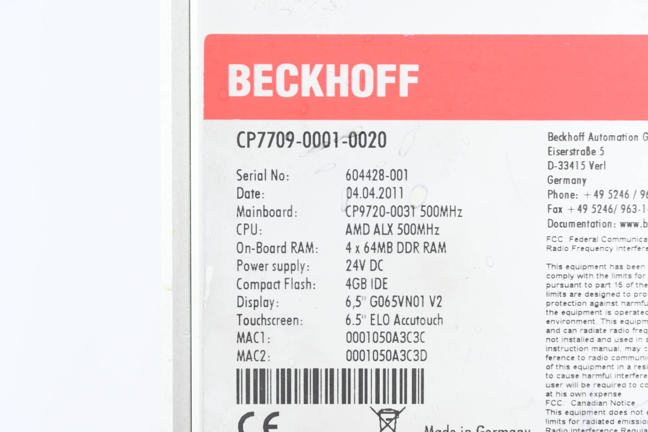 Beckhoff Panel PC CP7709-0001-0020 