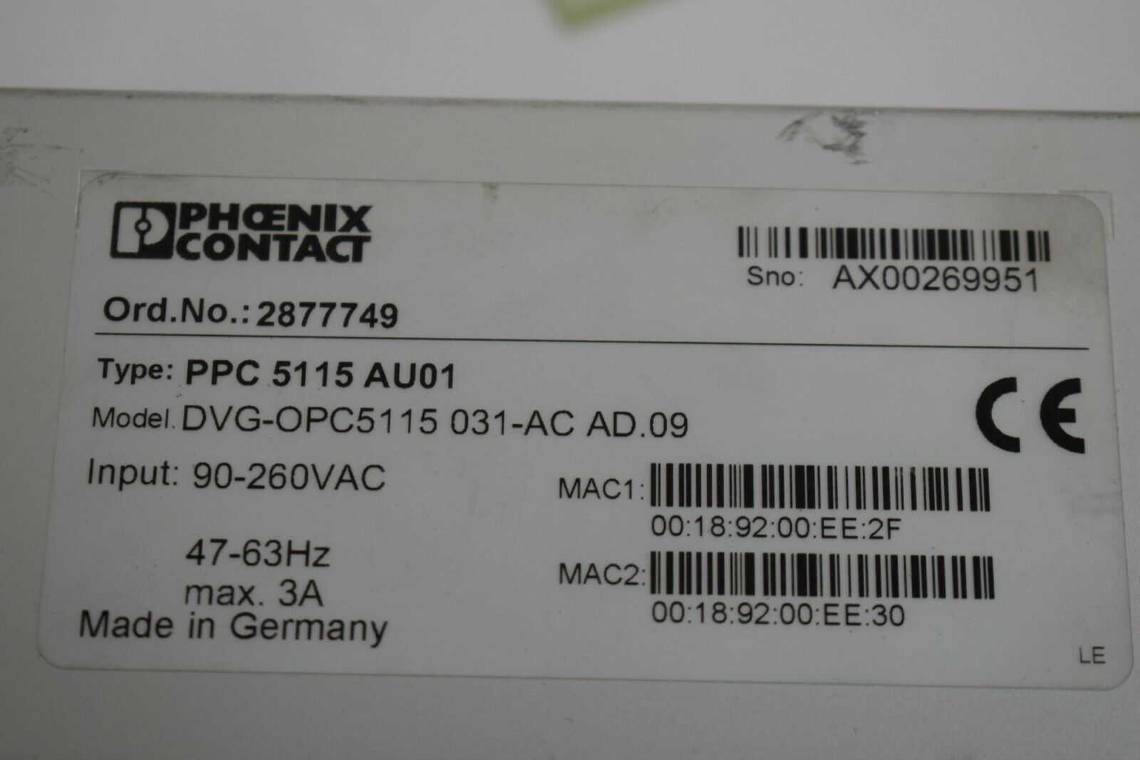 Phoenix Contact PPC 5115 AU01 ( DVG-OPC5115 031-AC AD.09 )