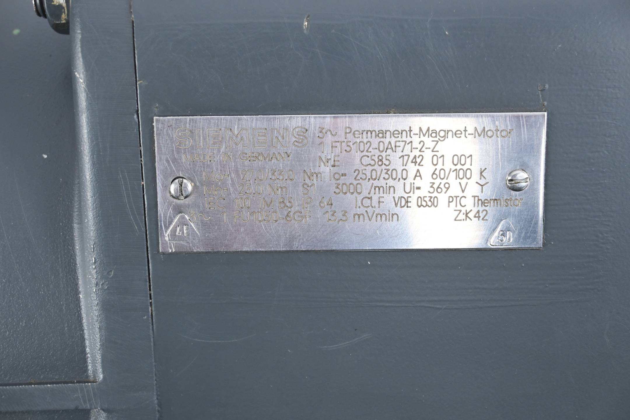 Siemens 3~ Permanent Magnet Motor 1FT5102-0AF71-2-Z ( 1FT5 102-0AF71-2-Z ) Z=K42