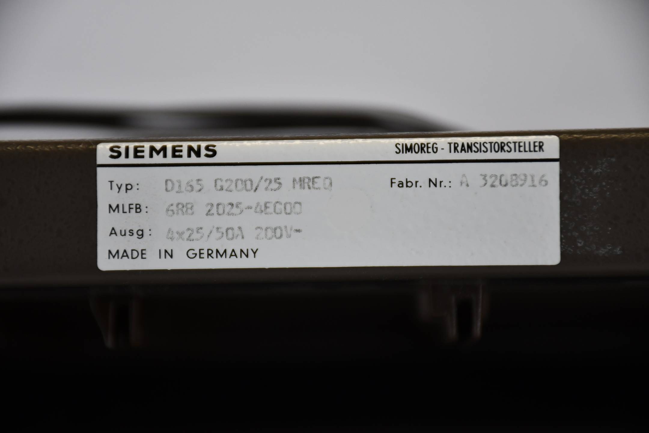 Siemens Transistor-Steller 25/50A D165 G200/25 6RB2025-4EG00 ( 6RB2 025-4EG00 )