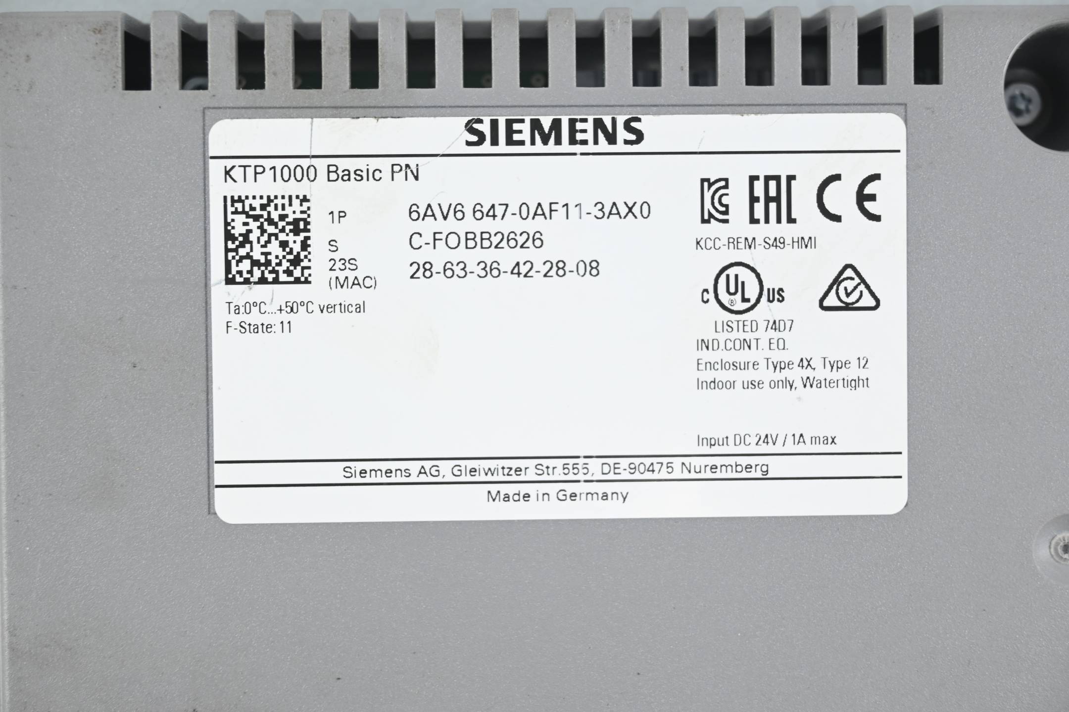 Siemens Simatic HMI KTP1000 Panel 6AV6647-0AF11-3AX0 ( 6AV6 647-0AF11-3AX0 ) E11