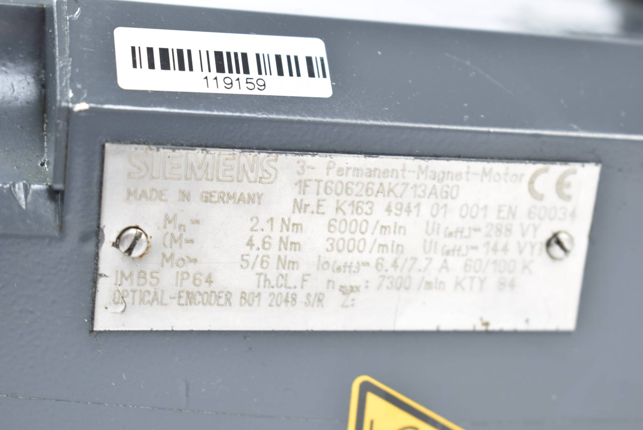 Siemens Servo Motor 6,0Nm 100K 6000rpm 1FT60626AK713AG0 ( 1FT6062-6AK71-3AG0 )