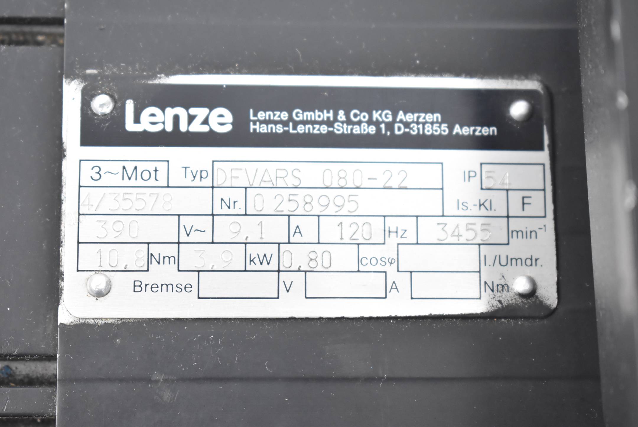 Lenze 3~ Servomotor DFVARS 080-22 ( DFVARS 080-22 ) + Fremdlüfter A2S 107