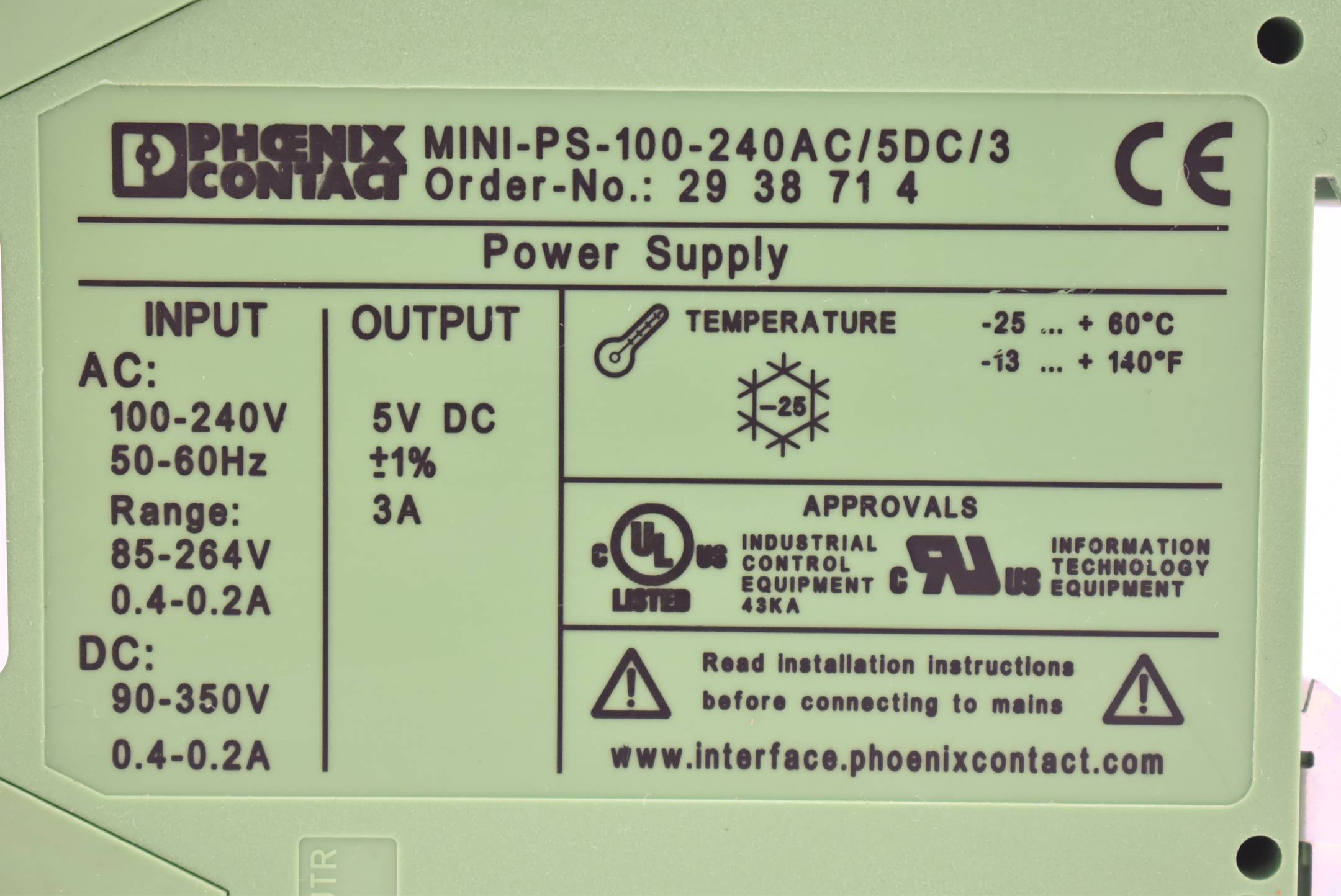 Phoenix Contact Stromversorgung MINI-PS-100-240AC/5DC/3 ( 2938714 )