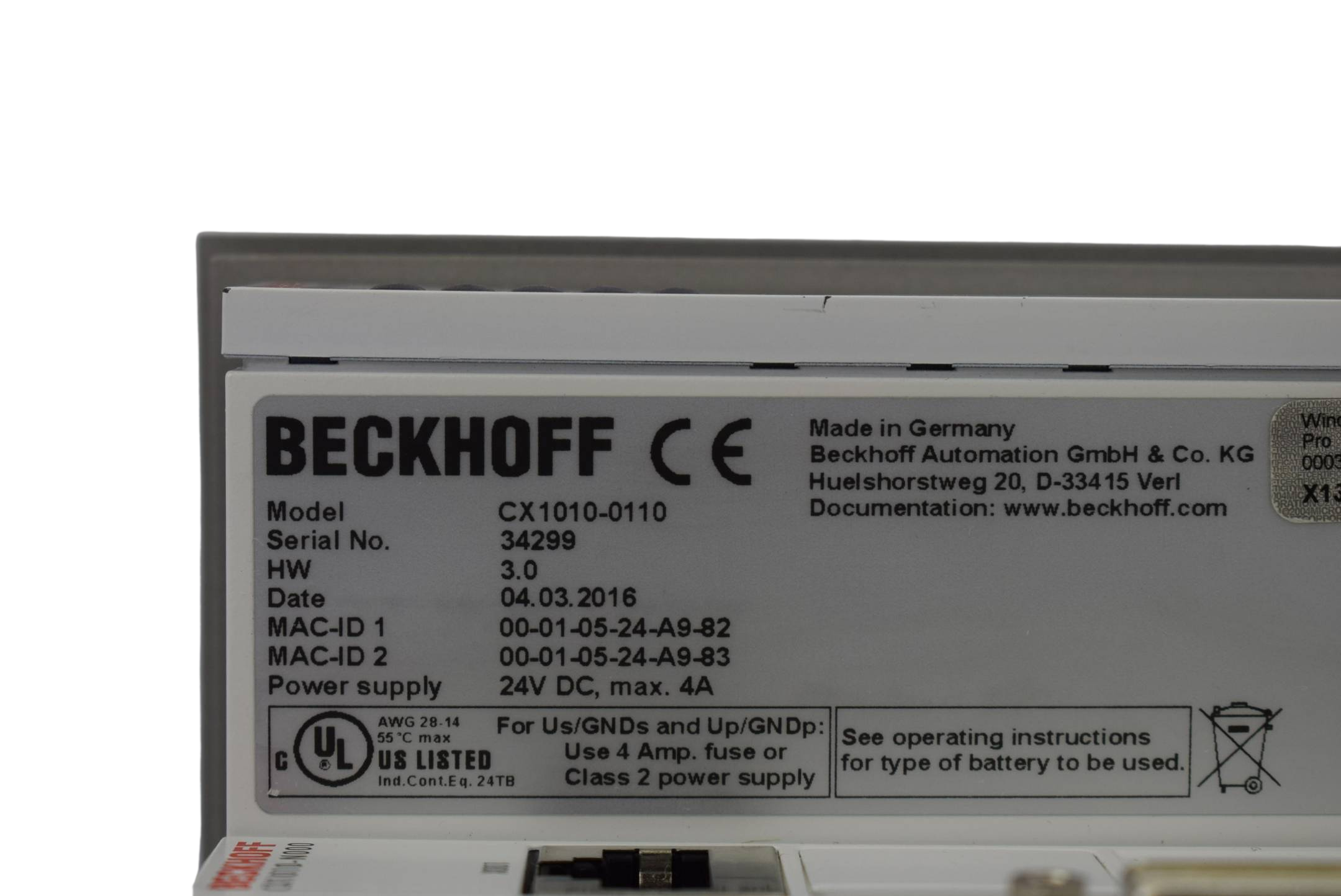 Beckhoff CPU-Modul CX1010-N031 CX1000-N010 CX1010-N000 CX1010-0110 Windows CE 6 Beckhoff CPU-Modul CX1010-N031 CX1000-N010 CX1010-N000 CX1010-0110 Windows CE 6