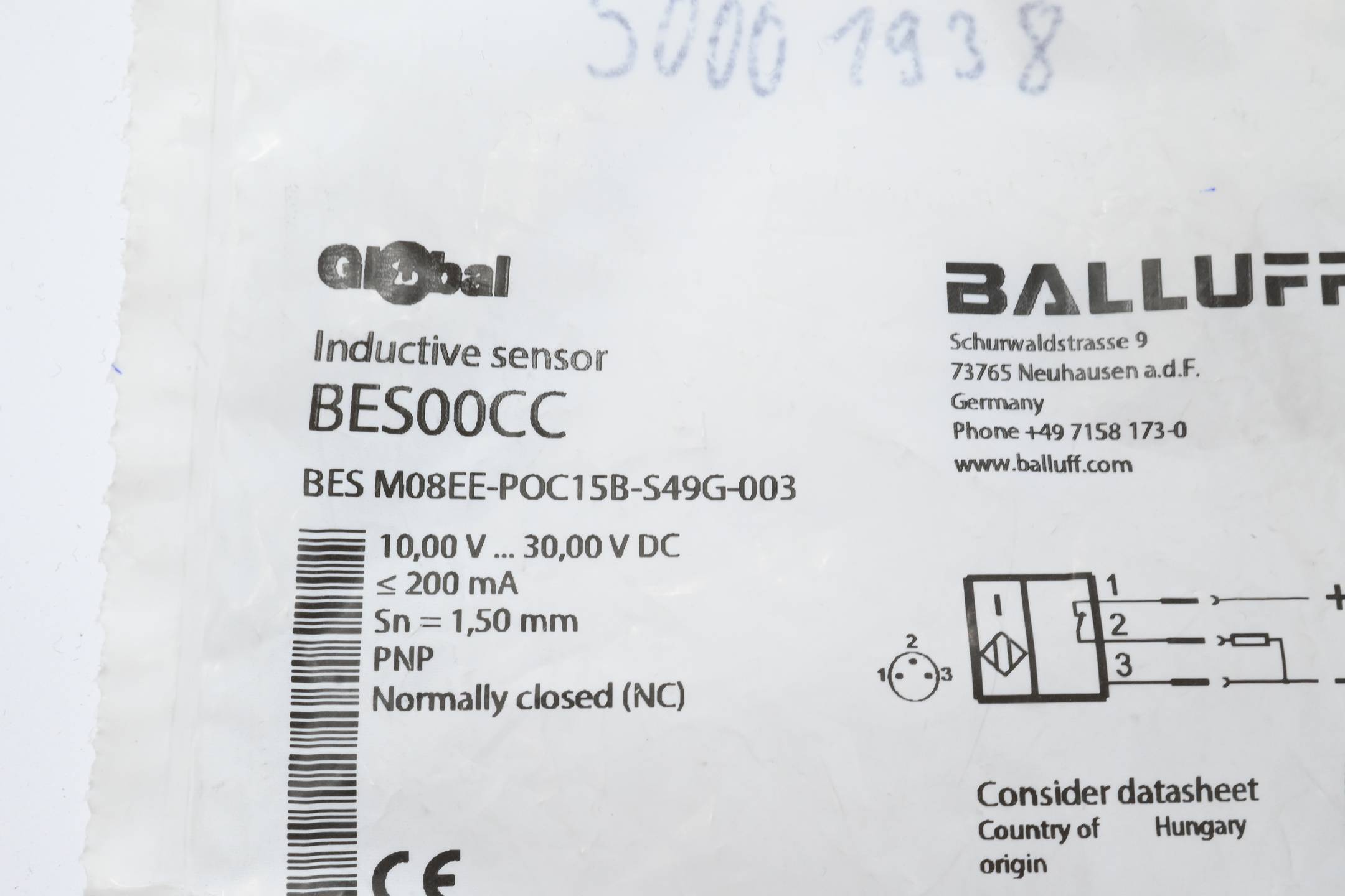 Balluff Induktiver Näherungsschalter BES00CC ( BES M08EE-POC15B-S49G-003 )