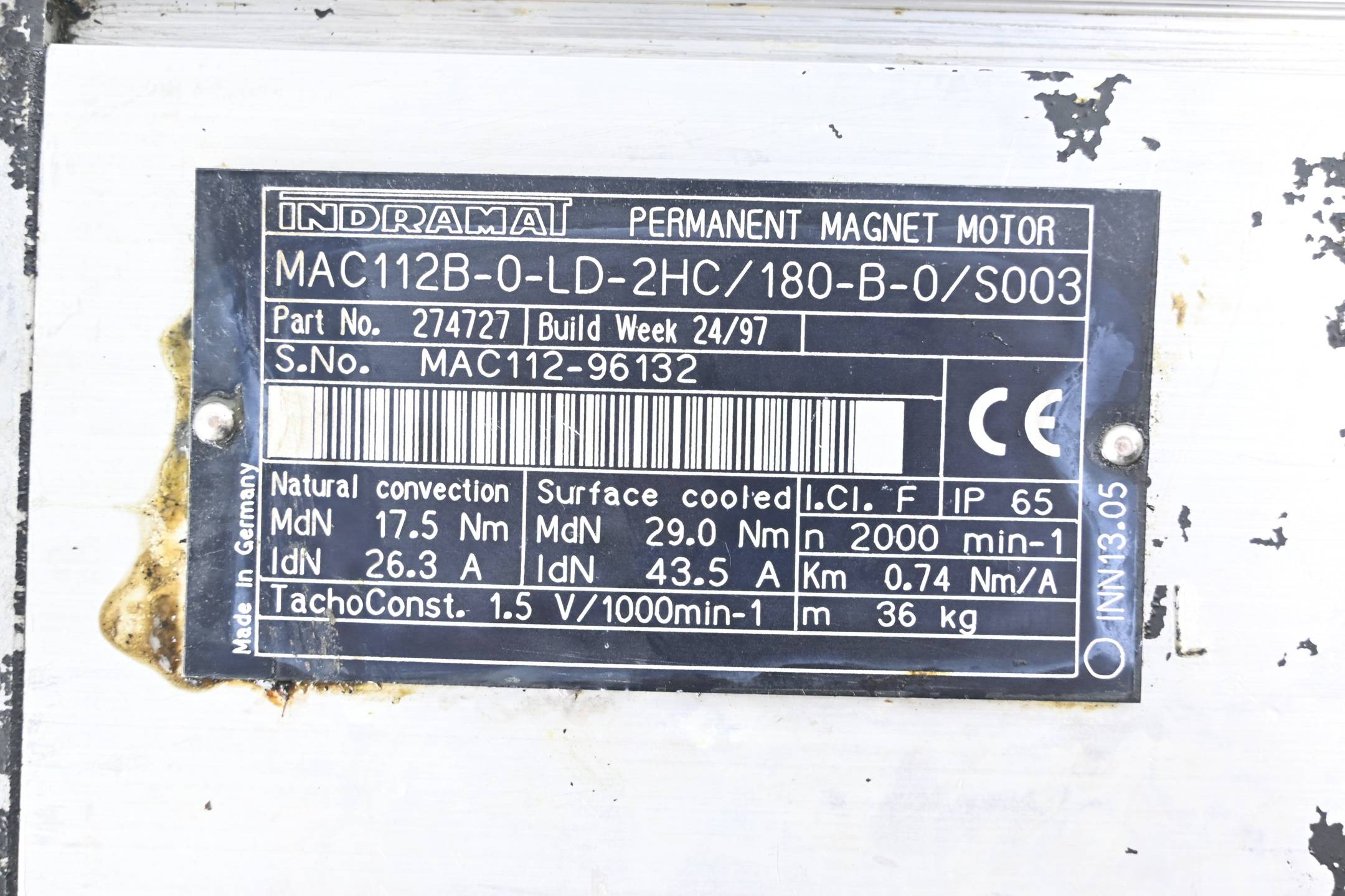 Indramat Permanent Magnet Motor MAC112B-0-LD-2HC/180-B-0/S003 ( 274727 )