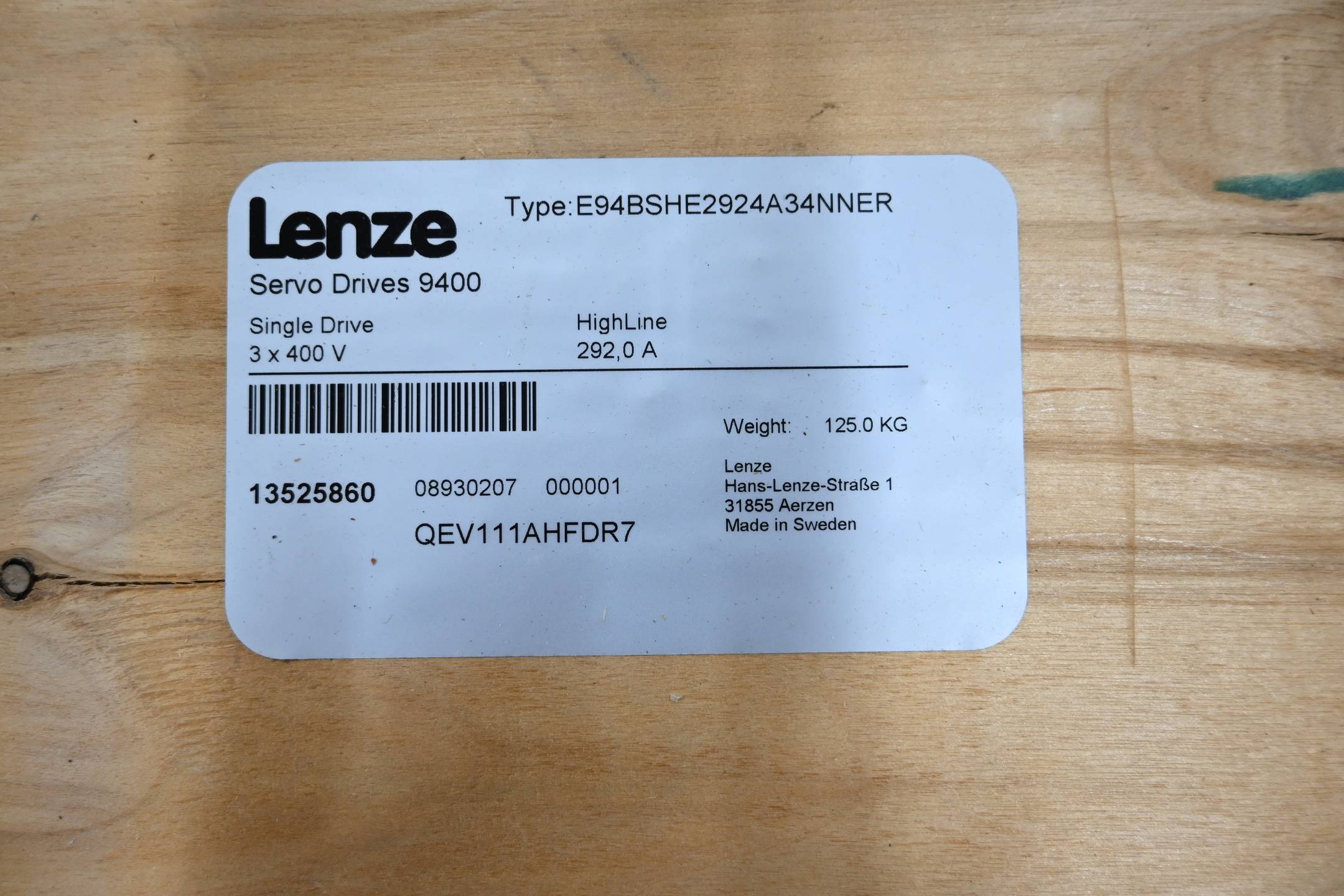 Lenze Highline Servo Drives 9400 Servoumrichter  E94BSHE2924A34NNER
