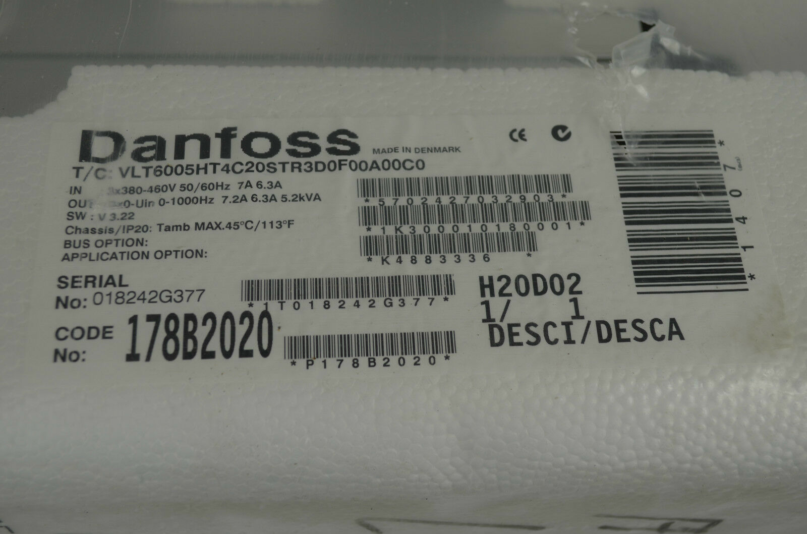 Danfoss Frequenzumrichter VLT6005HT4C20STR3D0F00A00C0 5.2kVA ( 178B2020 )