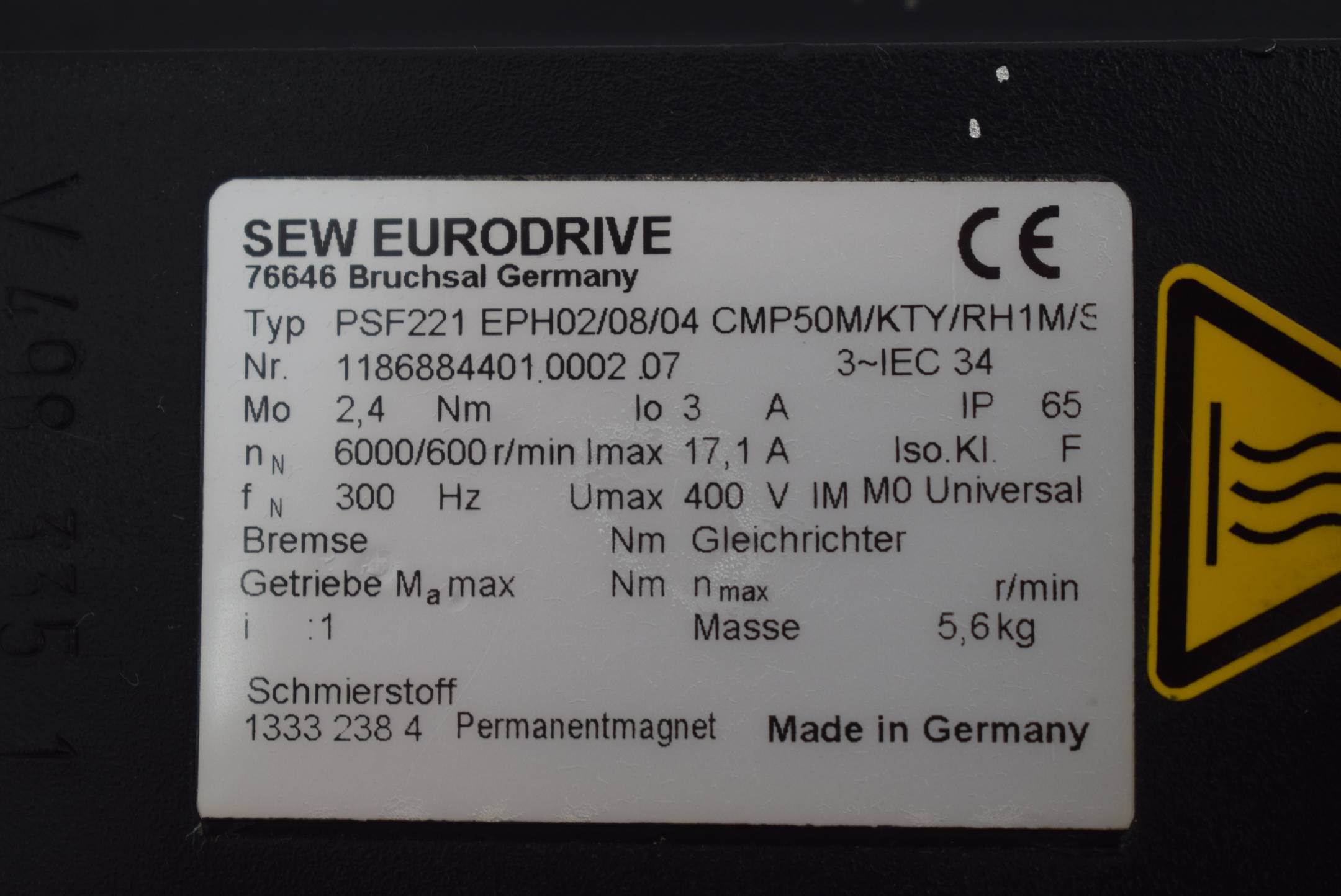 SEW Eurodrive PSF221 EPH02/08/04 CMP50M/KTY/RH1M/S