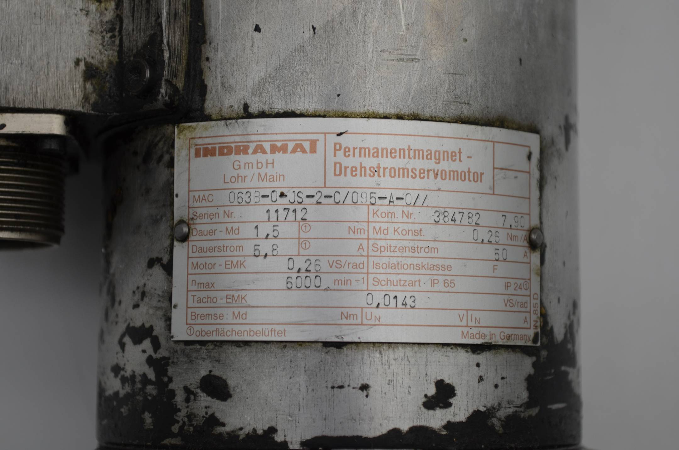 Indramat Permanentmagnet Drehstromservomotor 11712 063B-0-JS-2-C/095-A-0//