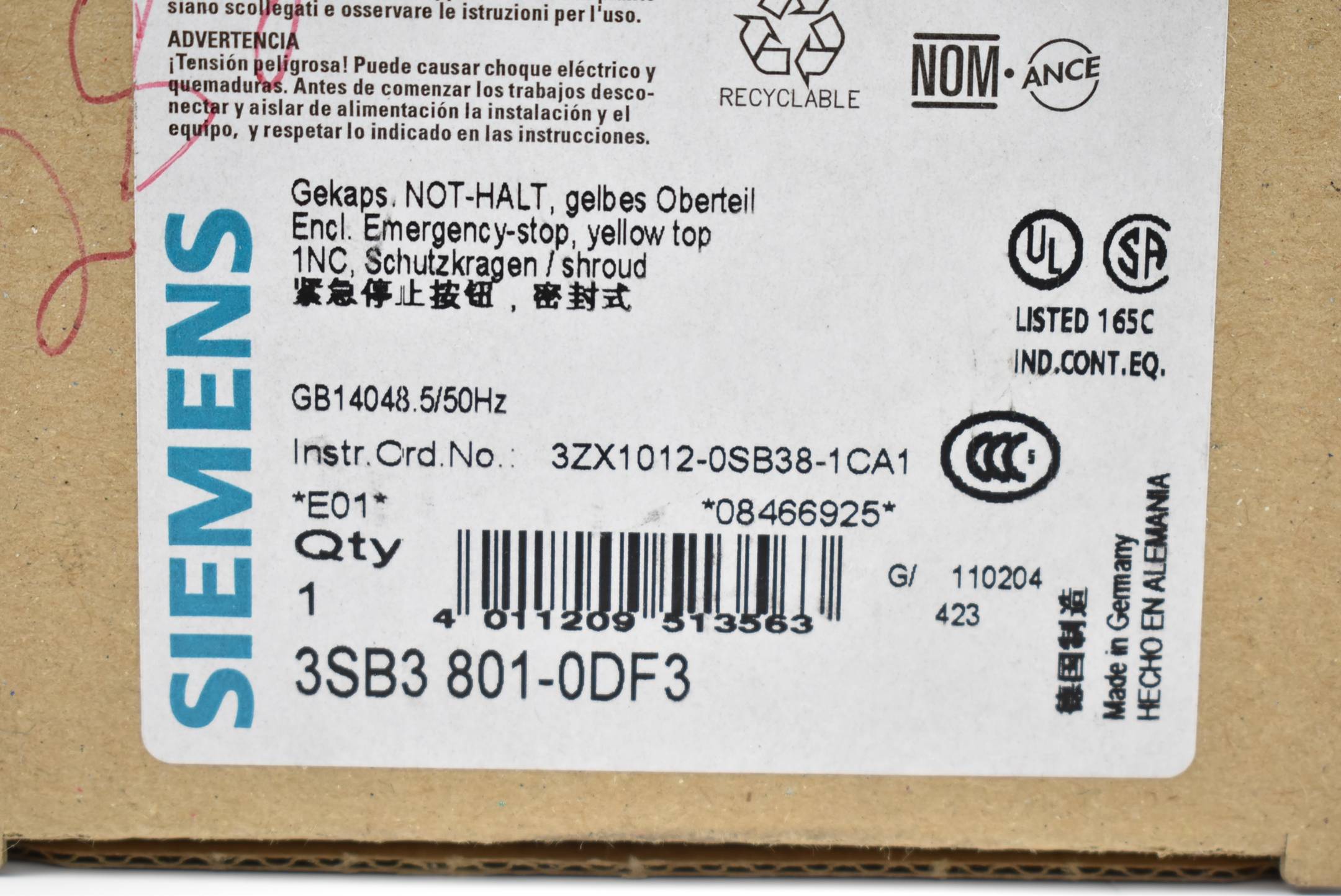 Siemens Gehäuse für Befehlsgeräte 3SB3801-0DF3 ( 3SB3 801-0DF3 )