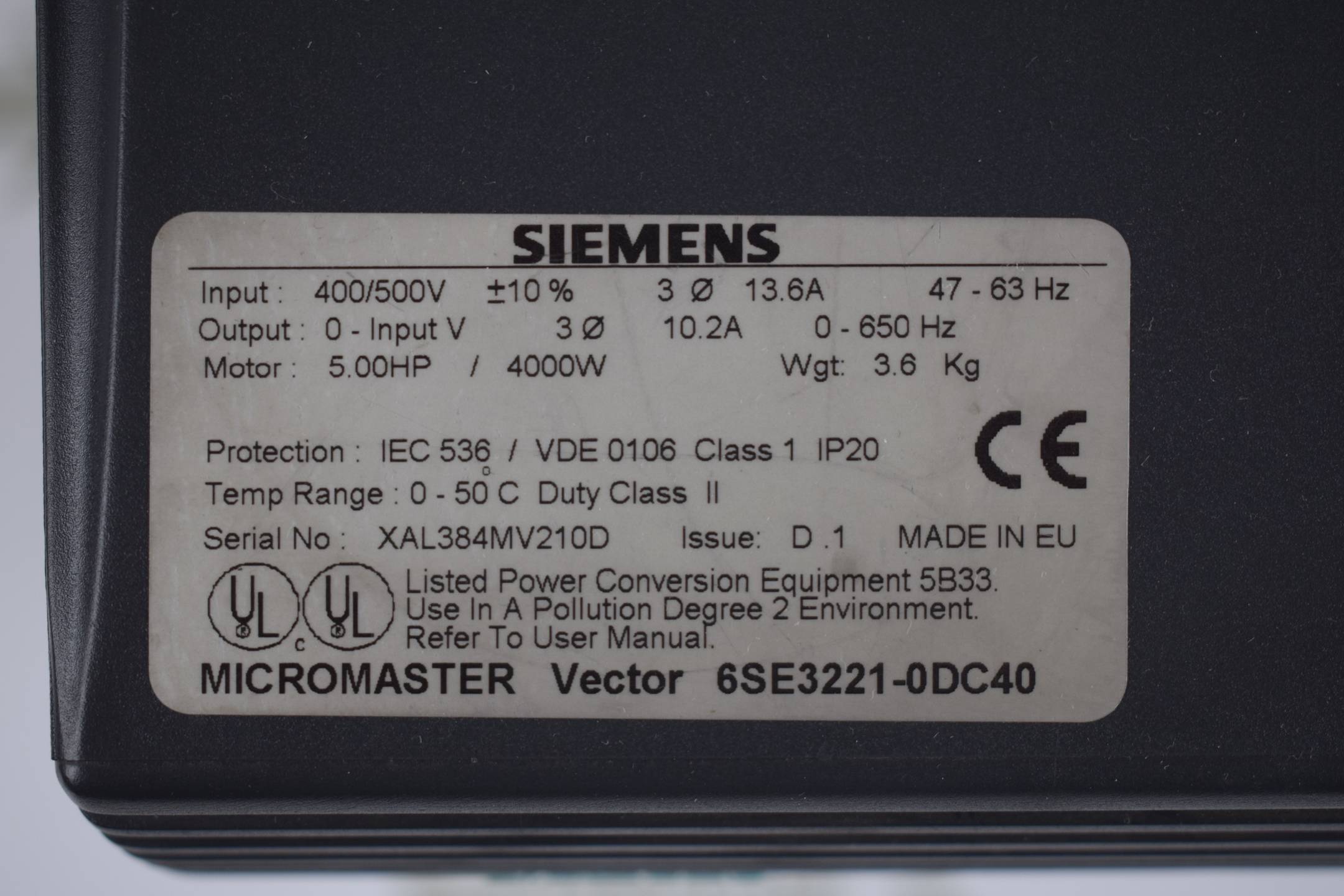 Siemens micromaster Vector 6SE3221-0DC40 