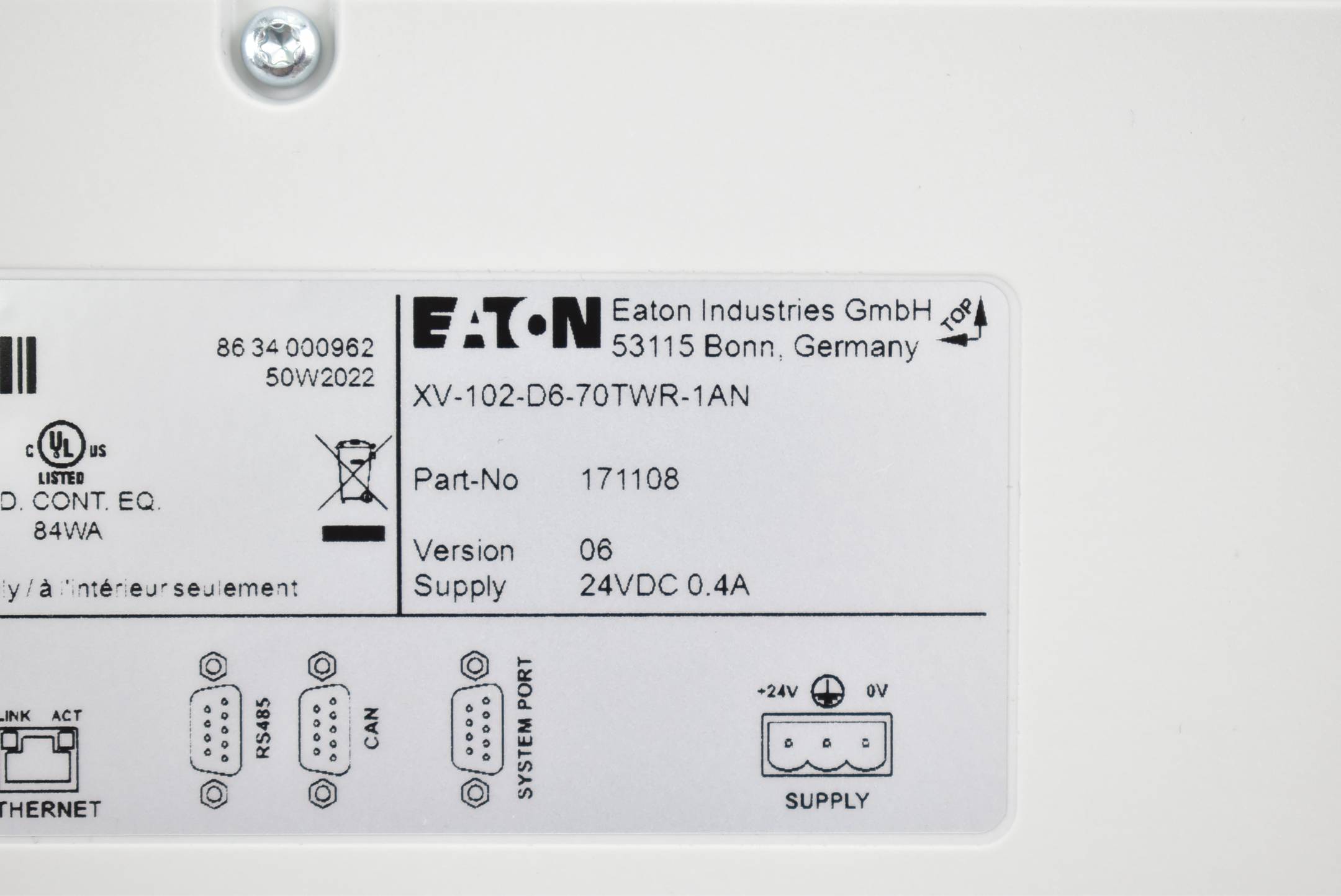 Eaton 7,0" Touch Panel Display XV-102-D6-70TWR-1AN
