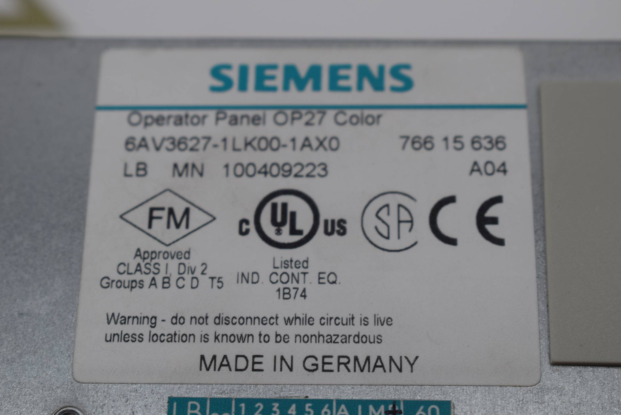 Siemens Operator Panel OP27 STN 6AV3627-1LK00-1AX0 ( 6AV3 627-1LK00-1AX0 ) A04