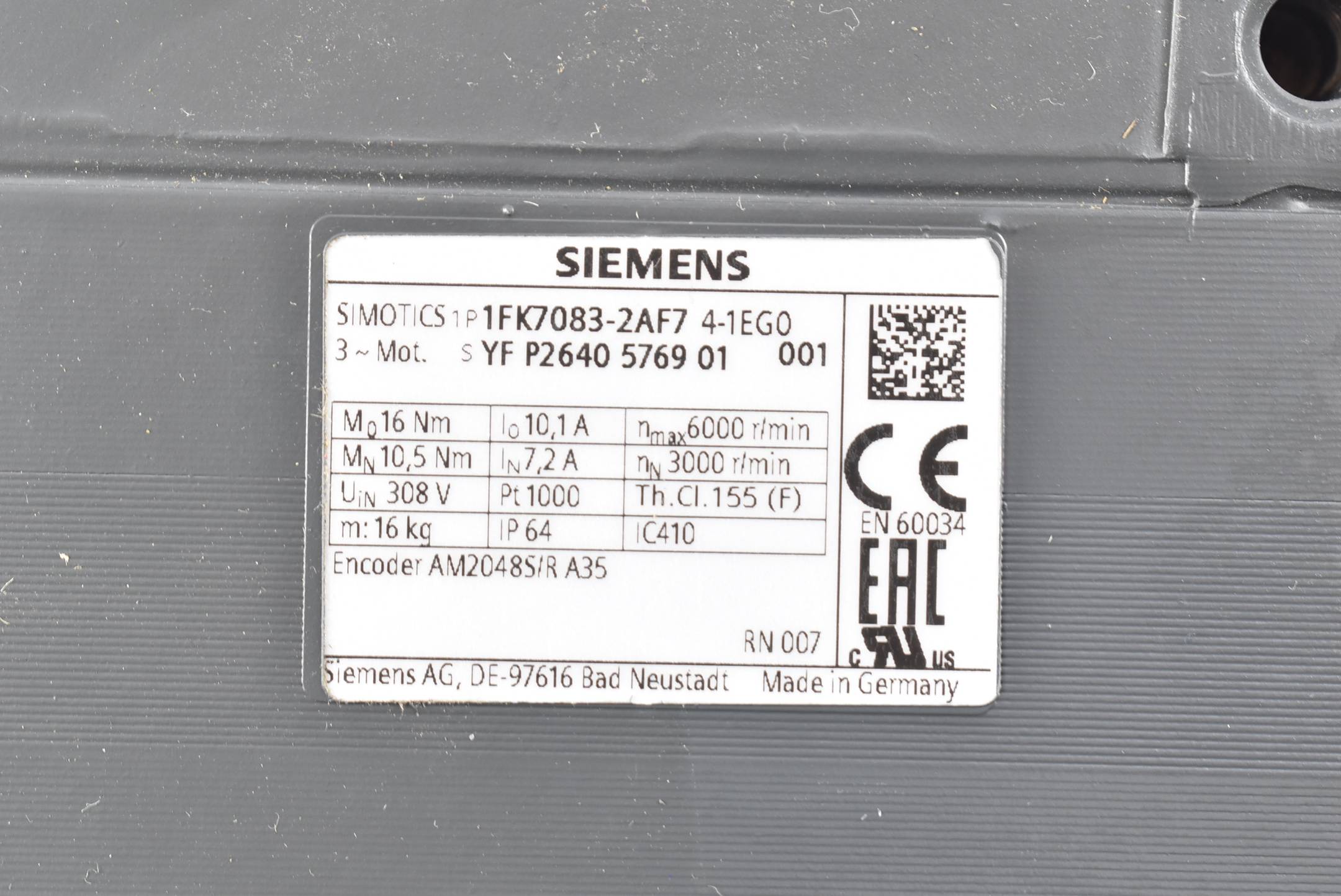 Siemens simotics S Synchronmotor 1FK7 083-2AF74-1EG0 ( 1FK7083-2AF74-1EG0 ) 