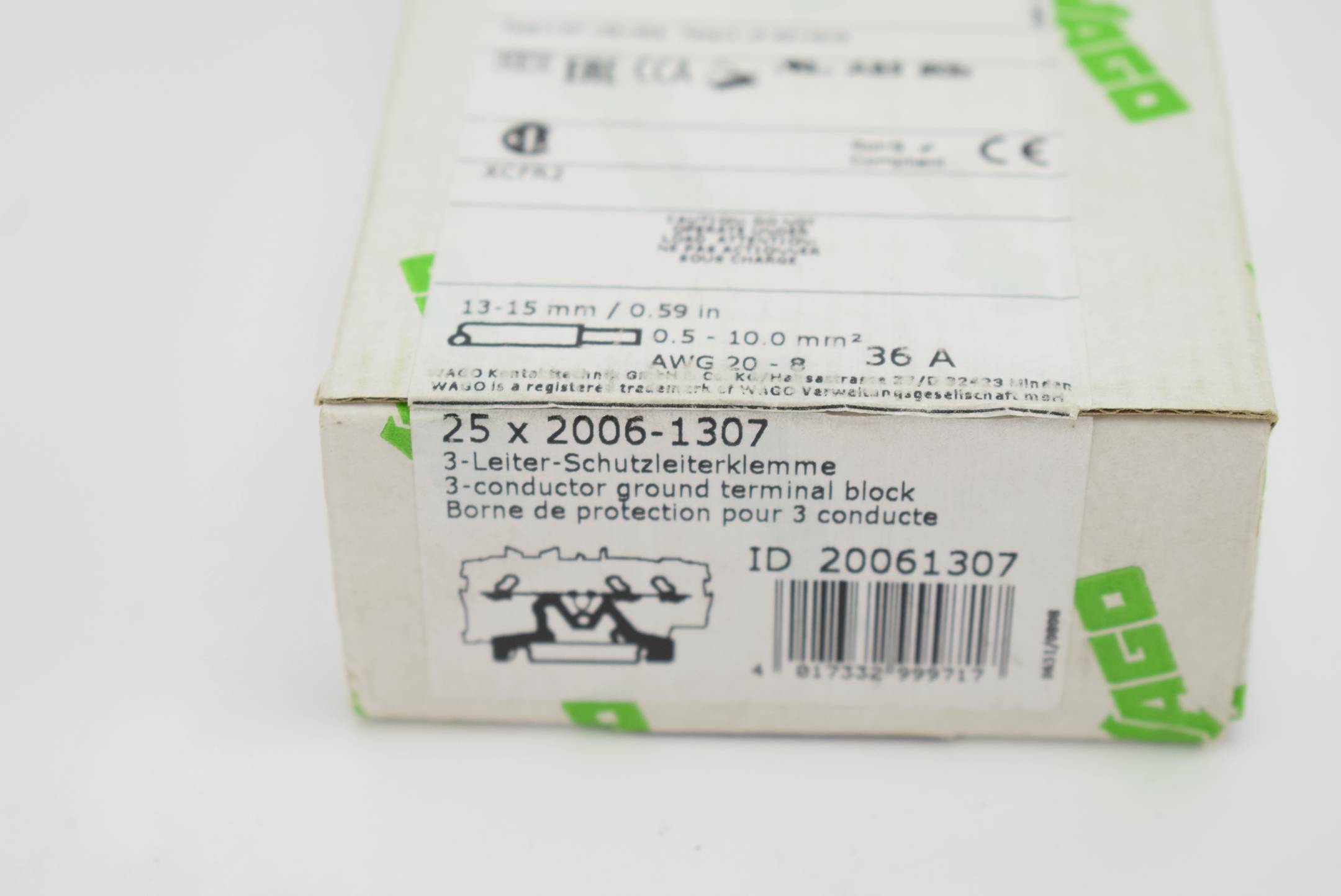 23 Stück Wago 3-Leiter Schutzleiterklemme 2006-1307 ( 20061307 )