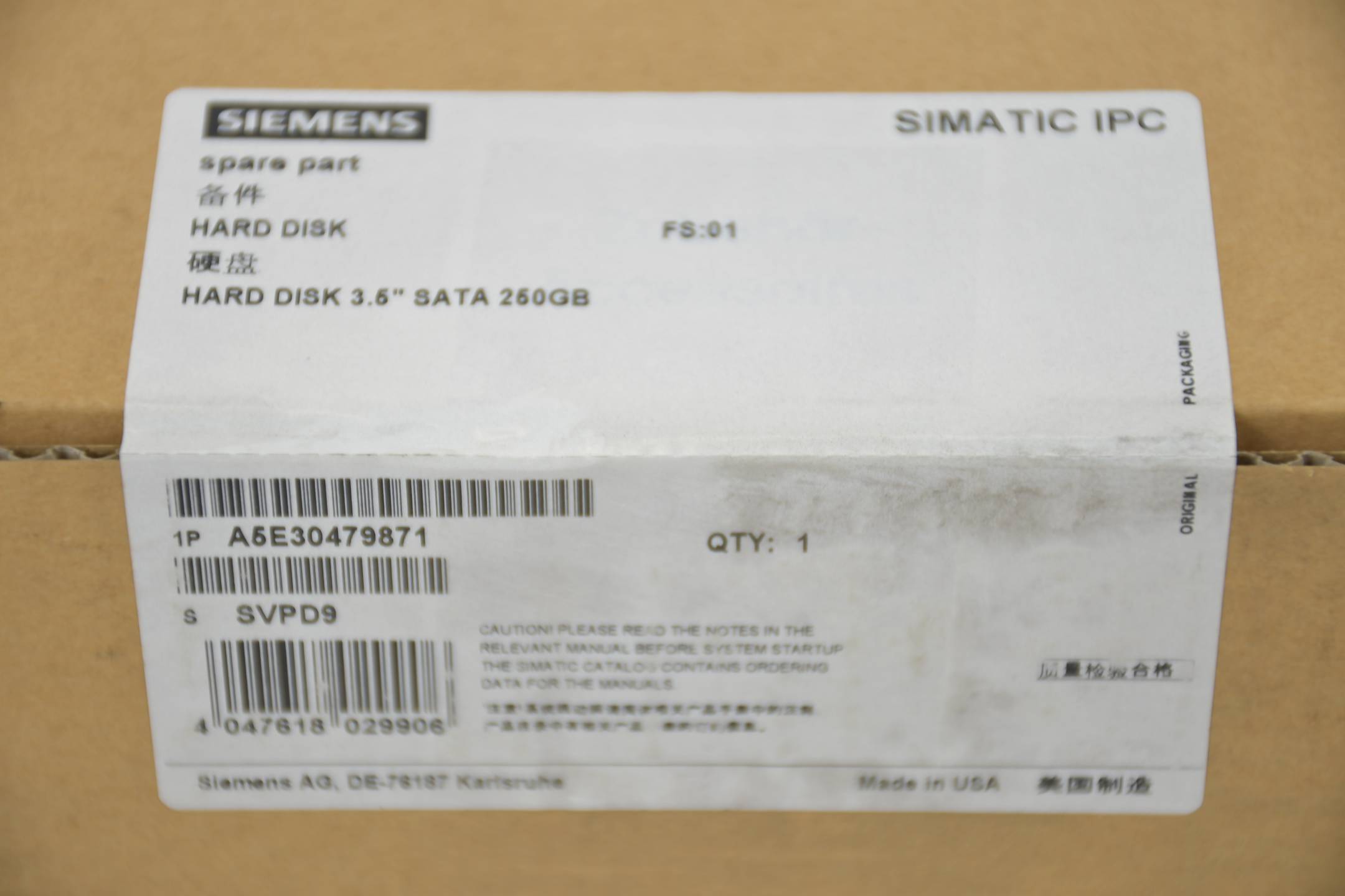 Siemens simatic IPC Hard Disk Festplatte 3,5" Sata 250 GB Rack A5E30479871 