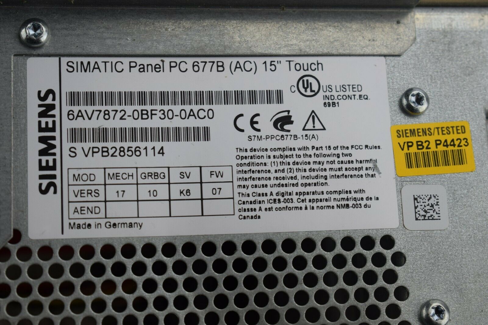 Siemens Panel PC 677B (AC) 15" Touch 6AV7 872-0BF30-0AC0 ( 6AV7872-0BF30-0AC0 )