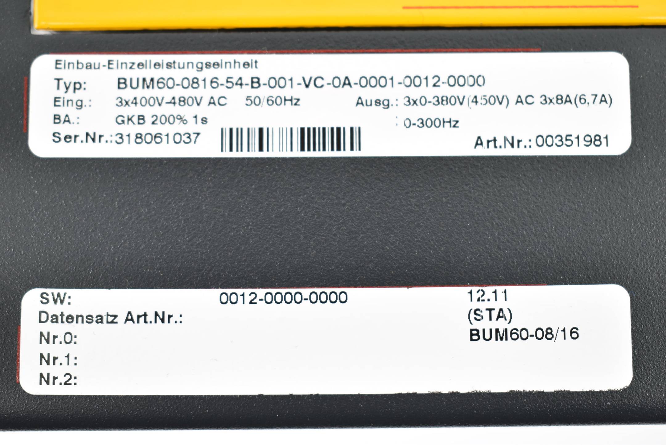 Baumüller Umrichter BUM60-08/16-54-B-001/Regelgerät BUM60-VC-0A-0001( 00351981 )