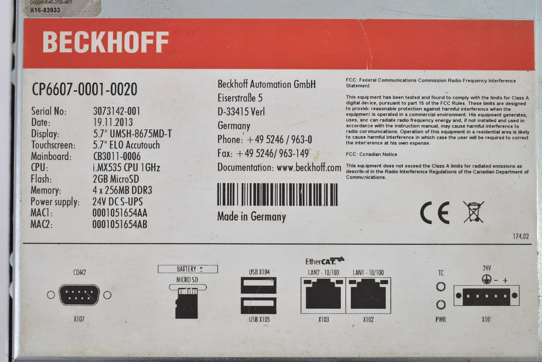 Beckhoff Panel-PC mit ARM Cortex-A8 1 GHz 5,7" CP6607-0001-0020