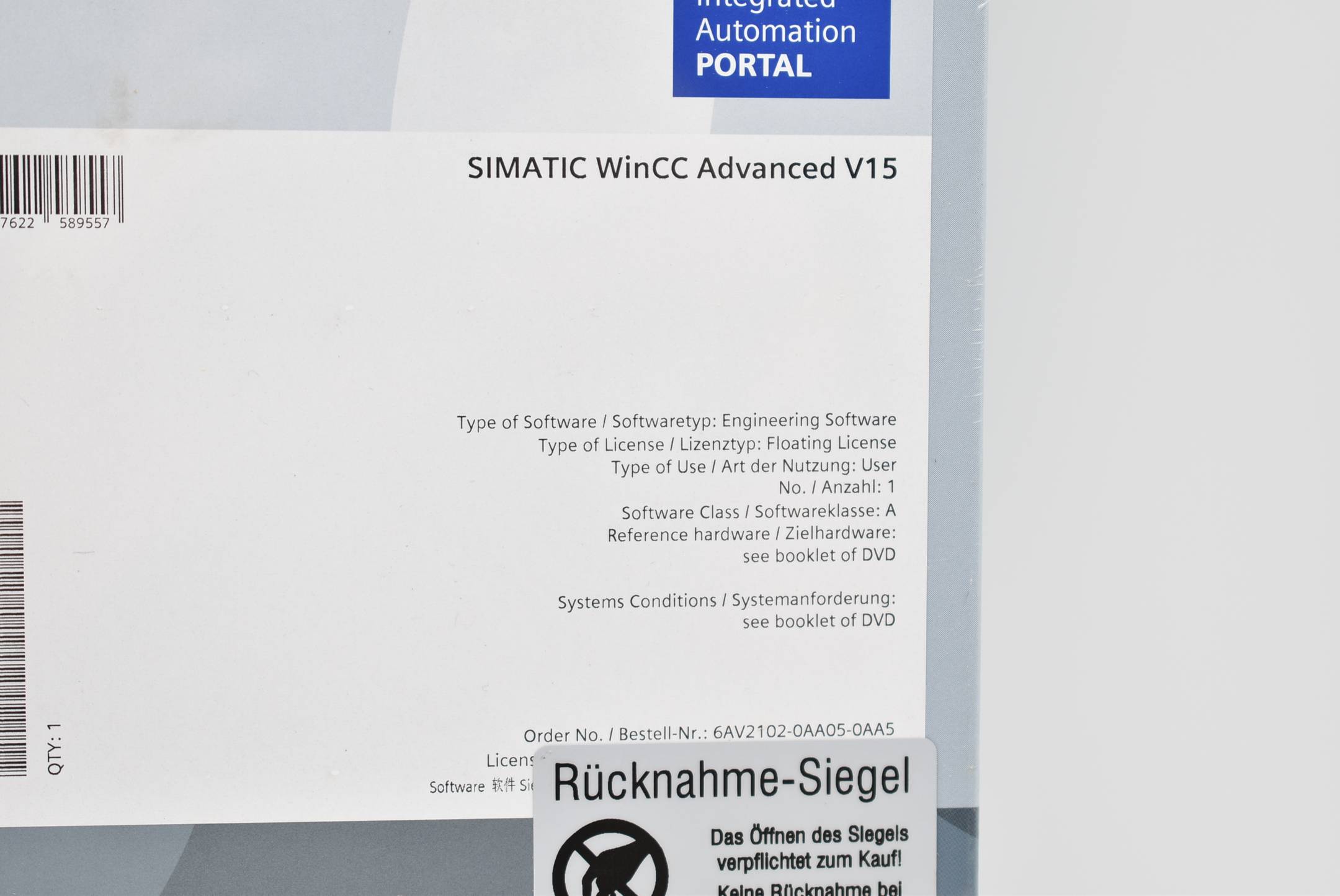 Siemens simatic WinCC Advanced V15 6AV2102-0AA05-0AA5 ( 6AV2 102-0AA05-0AA5 )
