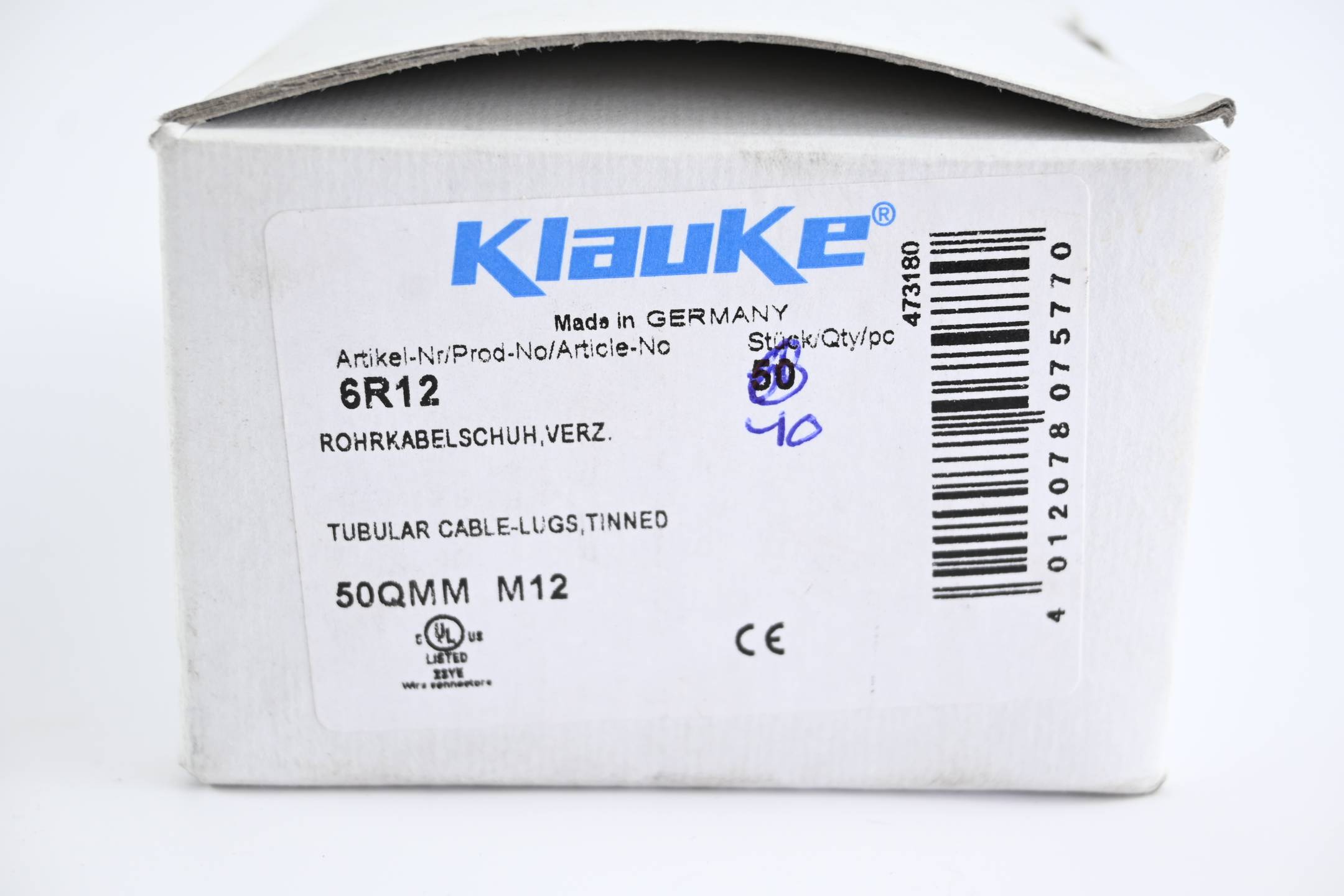 Klauke 40 Stück Rohrkabelschuh verzinkt 50QMM M12 ( 6R12 )