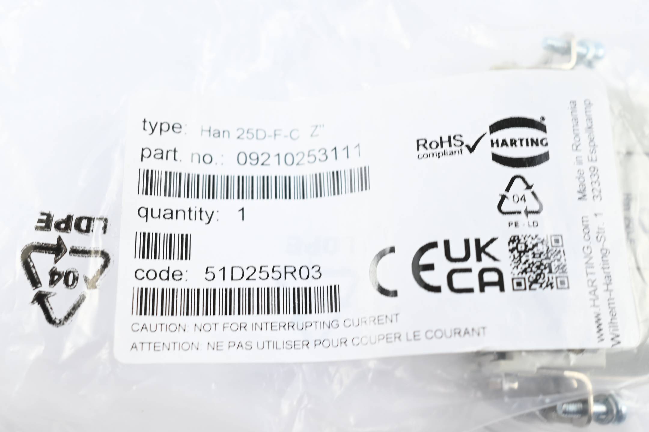 Harting Einsatz Han 25D-F-C Z" ( 09210253111 )