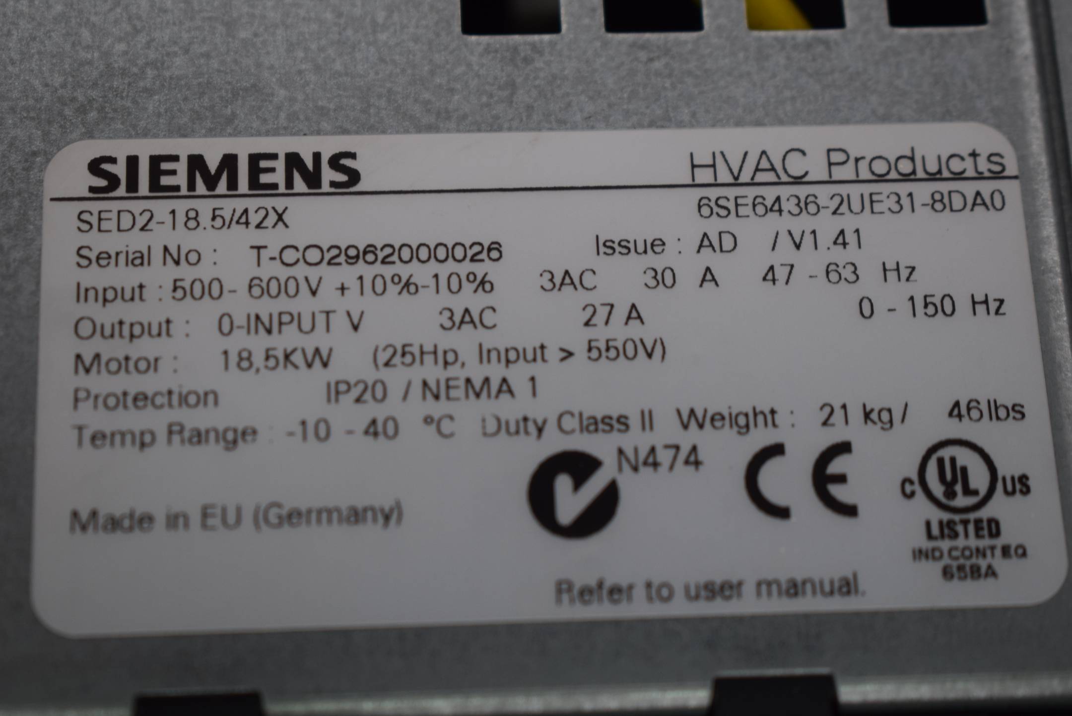 Siemens Frequenzumrichter 6SE6436-2UE31-8DA0 ( 6SE6 436-2UE31-8DA0 )
