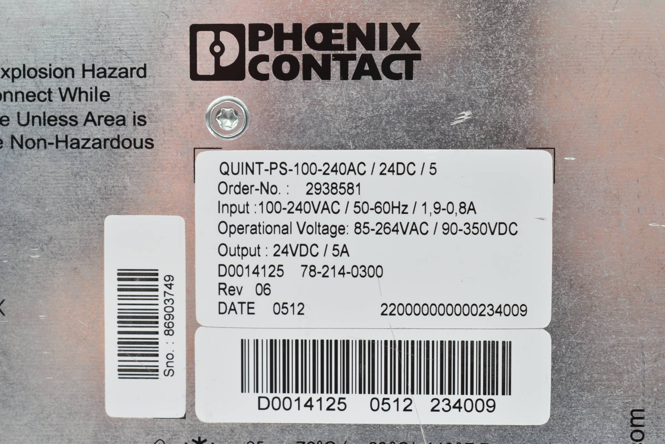 Phoenix Contact Stromversorgung QUINT-PS-100-240AC/24DC/ 5 ( 2938581 )
