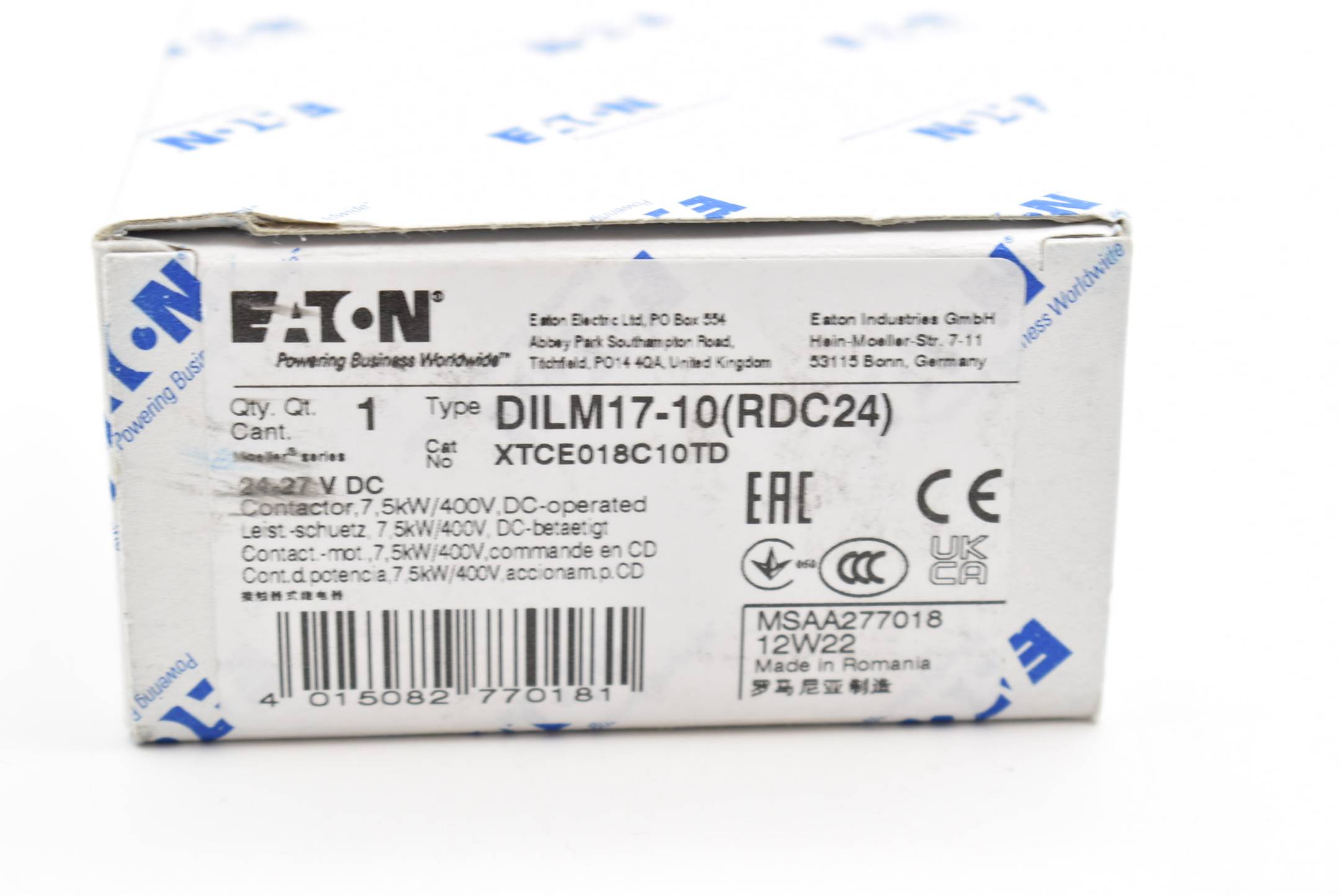 Eaton DILM-17-10 DILM17-10(RDC24) ( XTCE018C10TD ) 