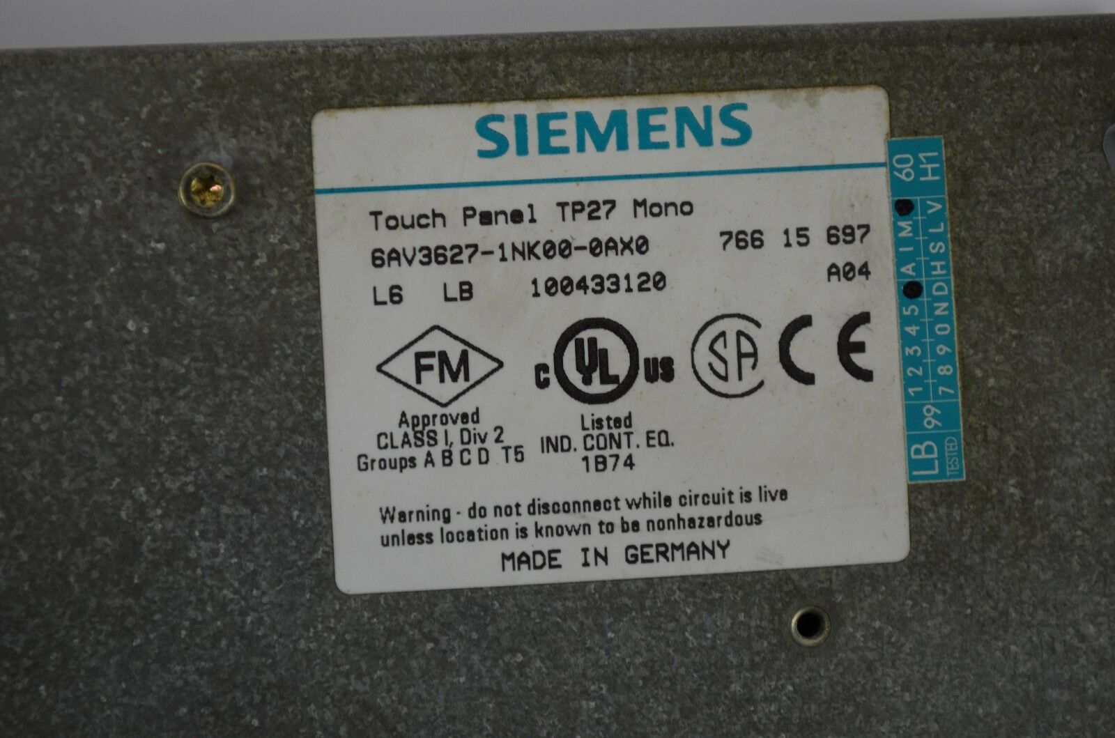 Siemens simatic TP27 6AV3627-1NK00-0AX0 ( 6AV3 627-1NK00-0AX0 )