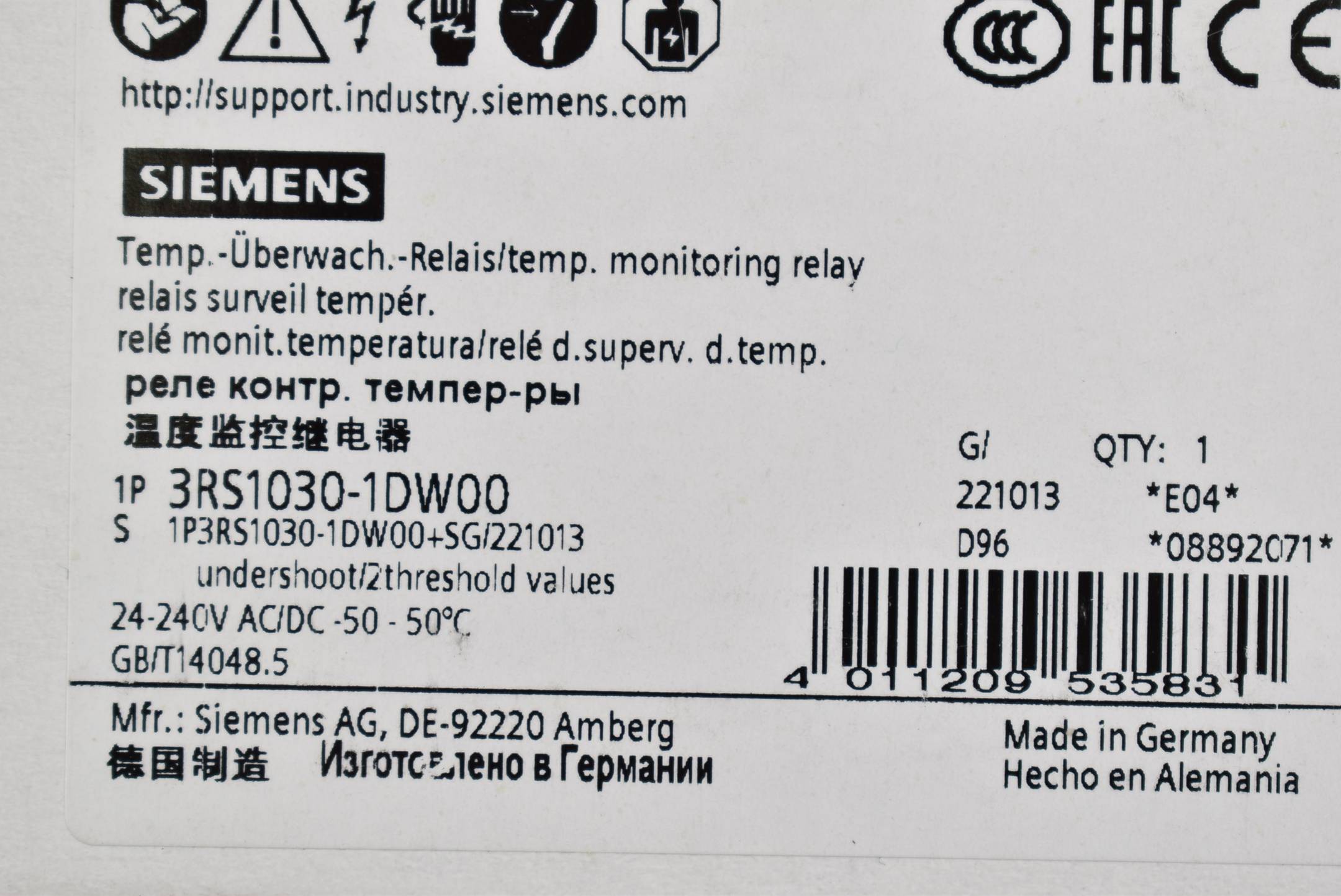 Siemens sirius Temperaturüberwachungsrelais 3RS1 030-1DW00 ( 3RS1030-1DW00 ) E4