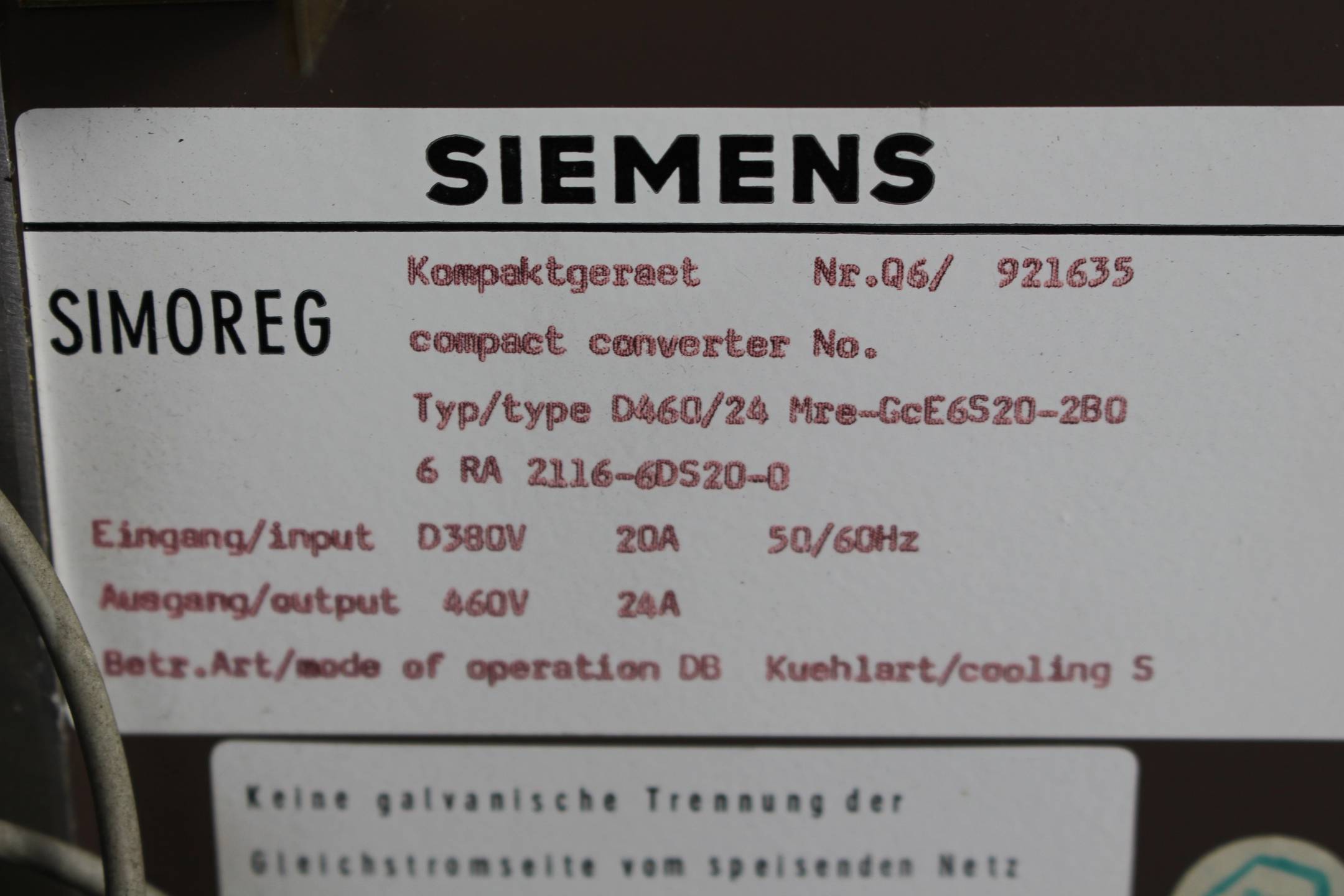Siemens simoreg 6 RA 2116-6DS20-0 ( 6RA2116-6DS20-0 )