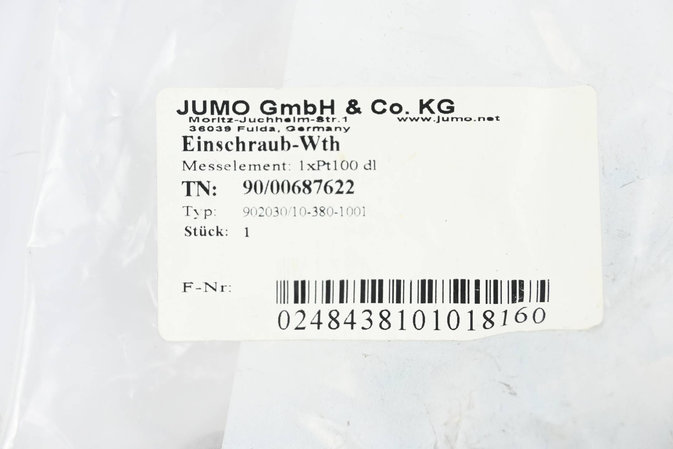 Jumo Einschraub-Widerstandsthermometer 90/00687622 ( 902030/10-380-1001 )
