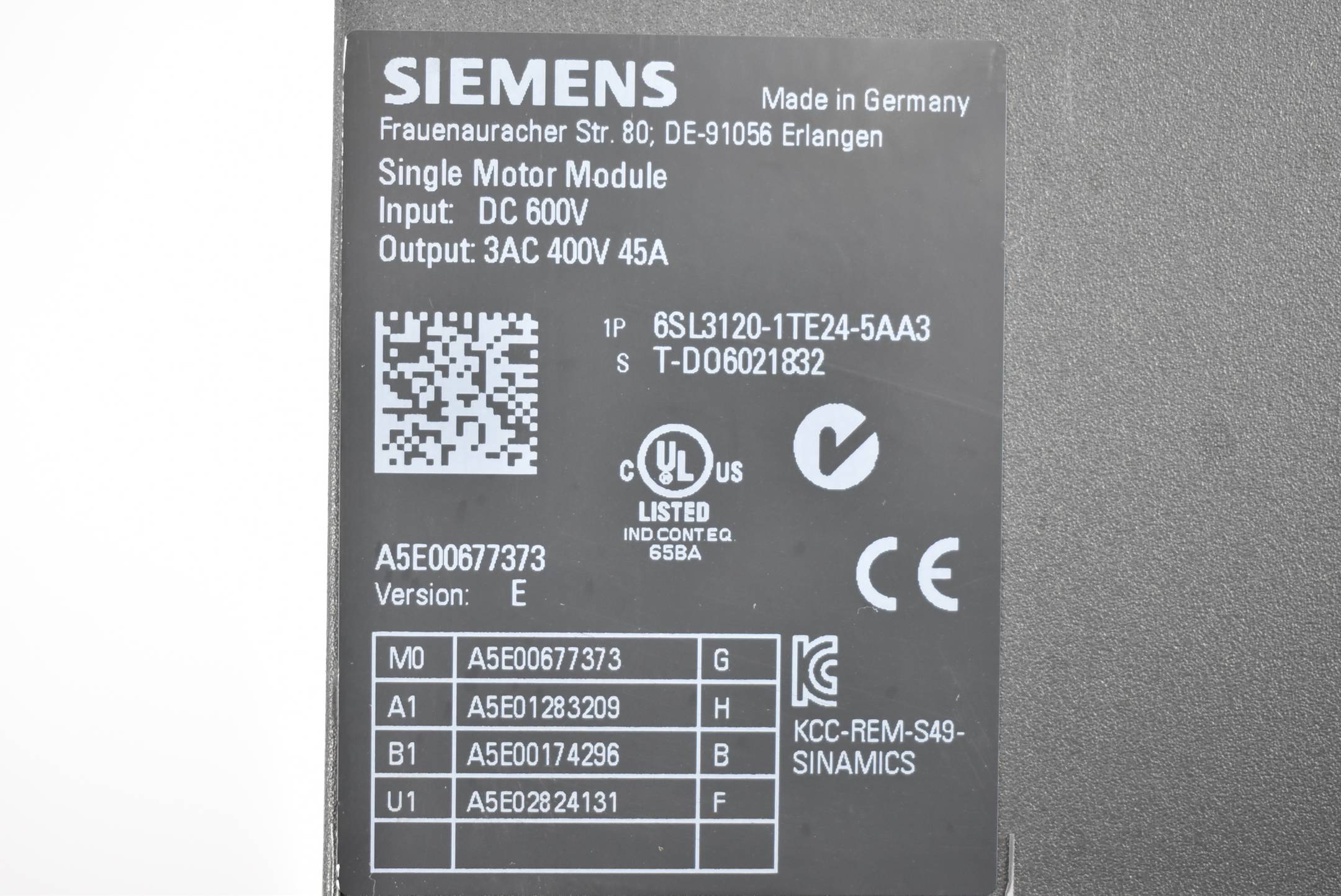 Siemens sinamics S120 Motor Module 6SL3120-1TE24-5AA3 ( 6SL3 120-1TE24-5AA3 ) E