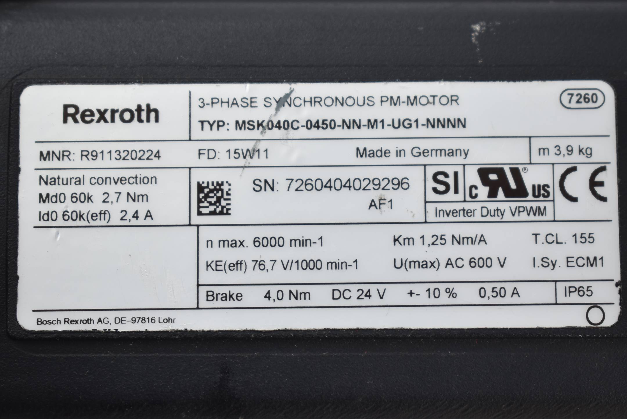 Rexroth Synchronmotor MSK040C-0450-NN-M1-UG1-NNNN ( R911320224 ) + Neugart PLE60