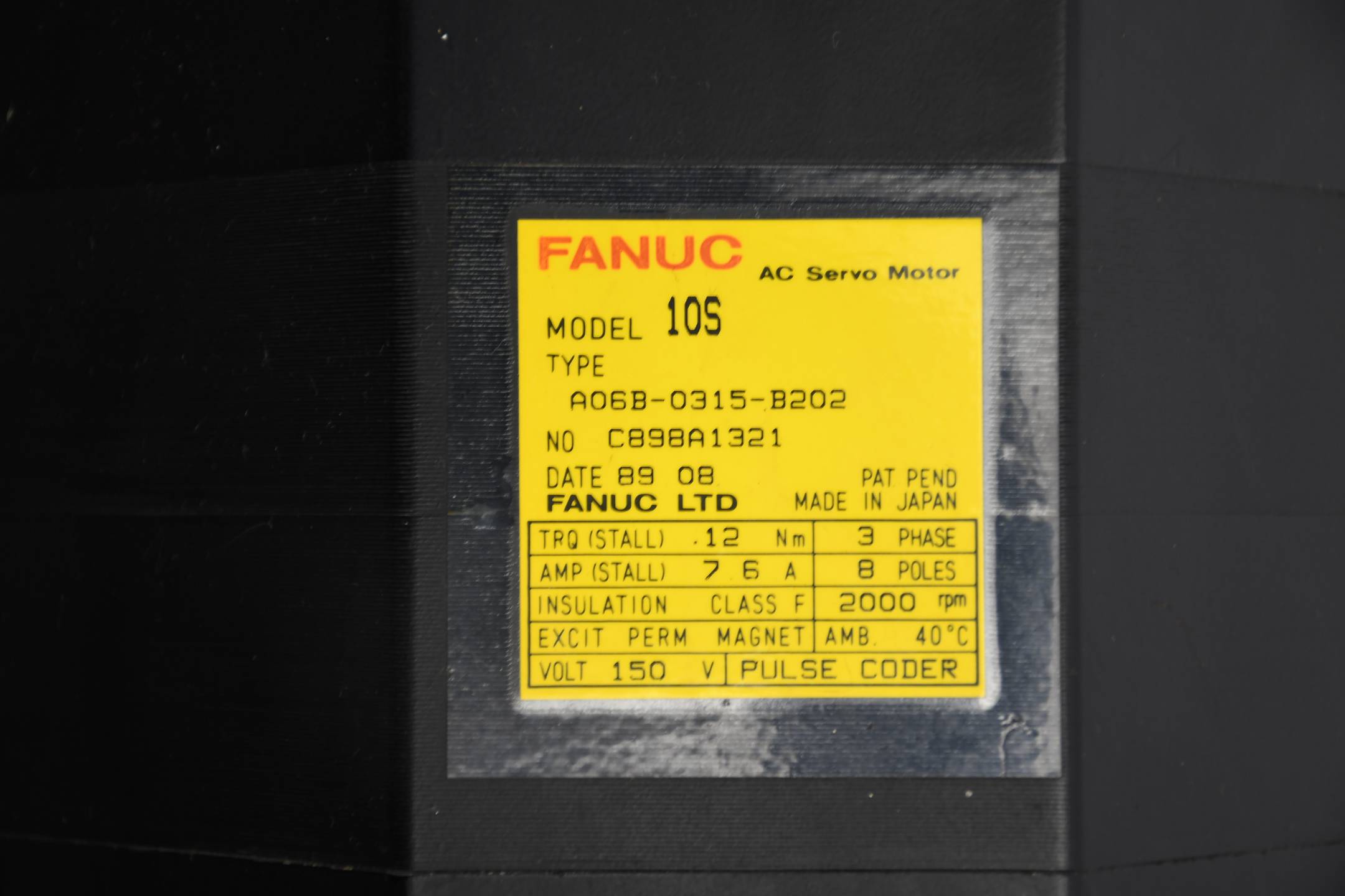 Fanuc LTD. A06B-0315 AC Servo-Motor A06B-0315-B202 ( 10S )