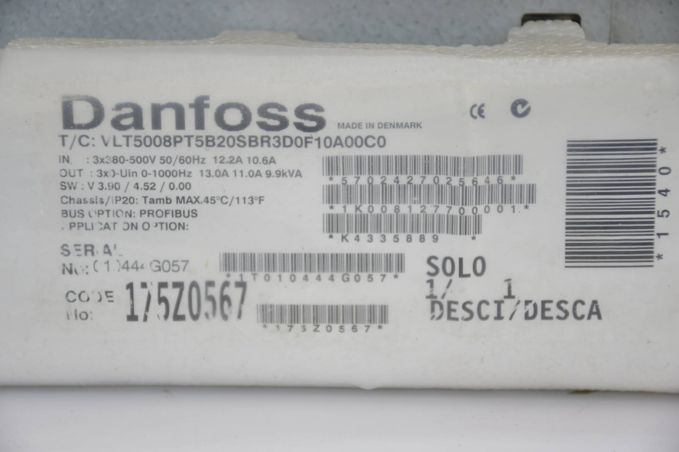 Danfoss Variable Speed Drive VLT 5008 VLT5008PT5B20SBR3D0F10A00C0 ( 175Z0567 )