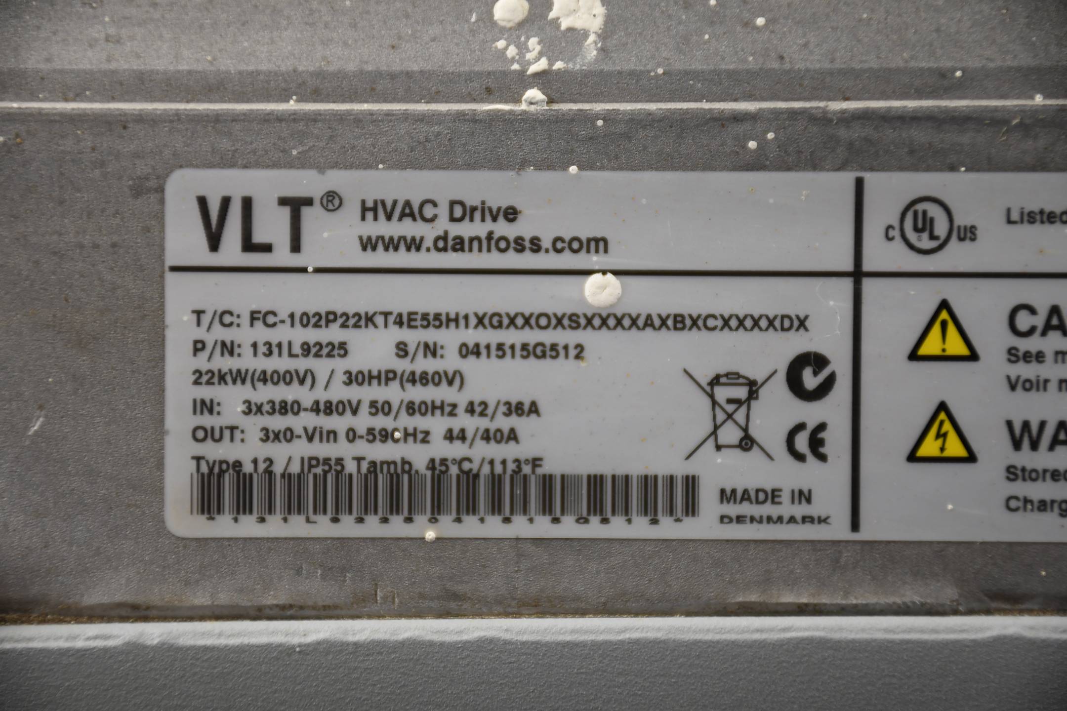 Danfoss VLT® HVAC Drive FC-102P22KT4E55H1XGXXOXSXXXXAXBXCXXXXDX ( 131L9225 )
