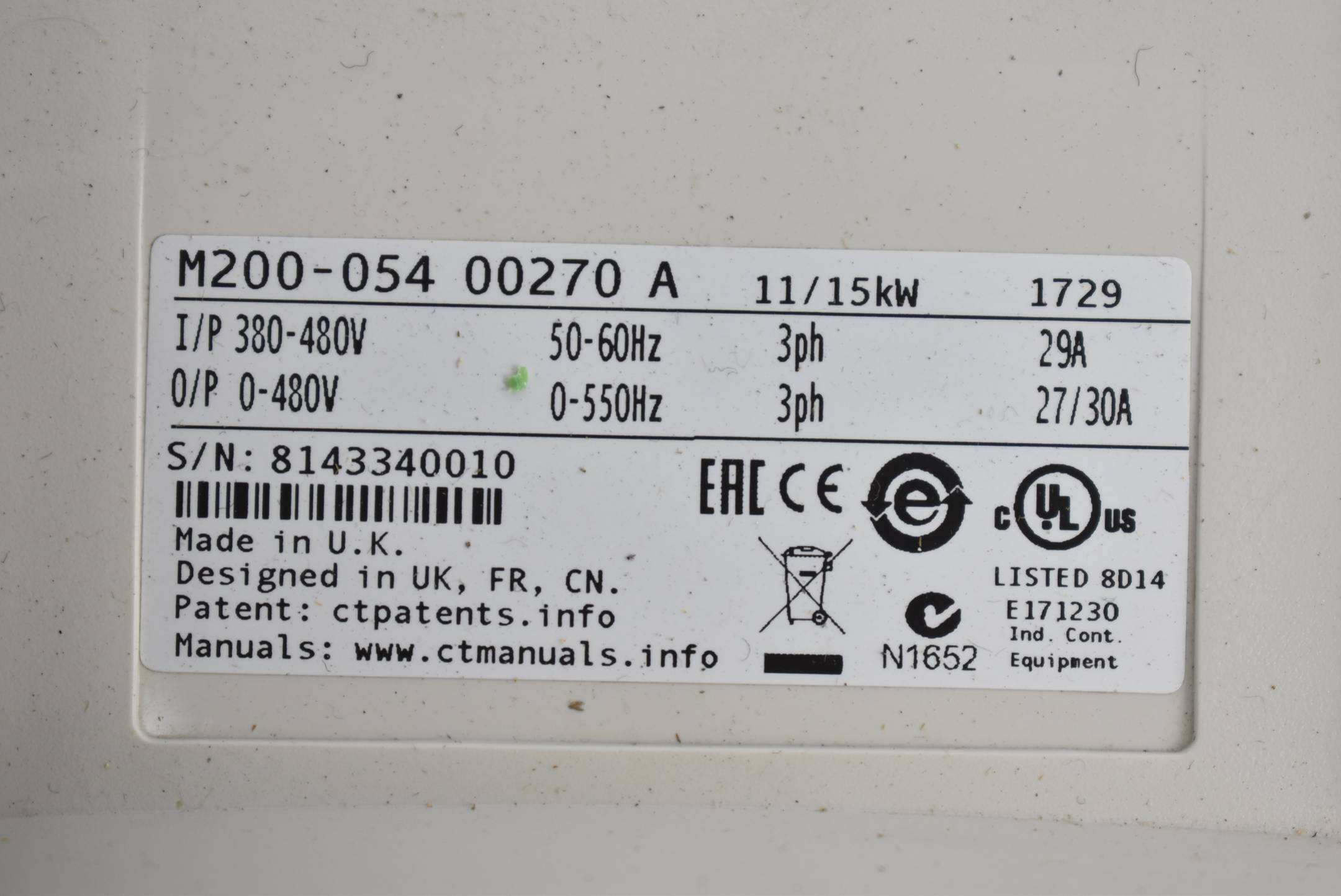 Emerson / Nidec Unidrive M200 M200-054 00270 A ( 11/15kW 380-480V 50-60Hz )