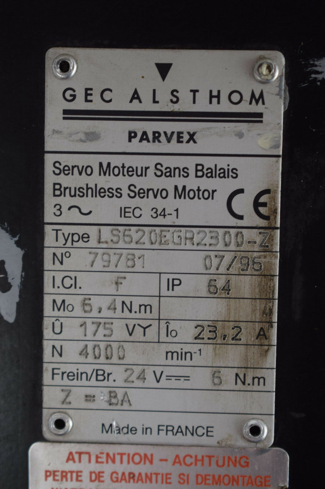 GEC Alsthom Brushless Servo Motor LS620EGR2300-Z