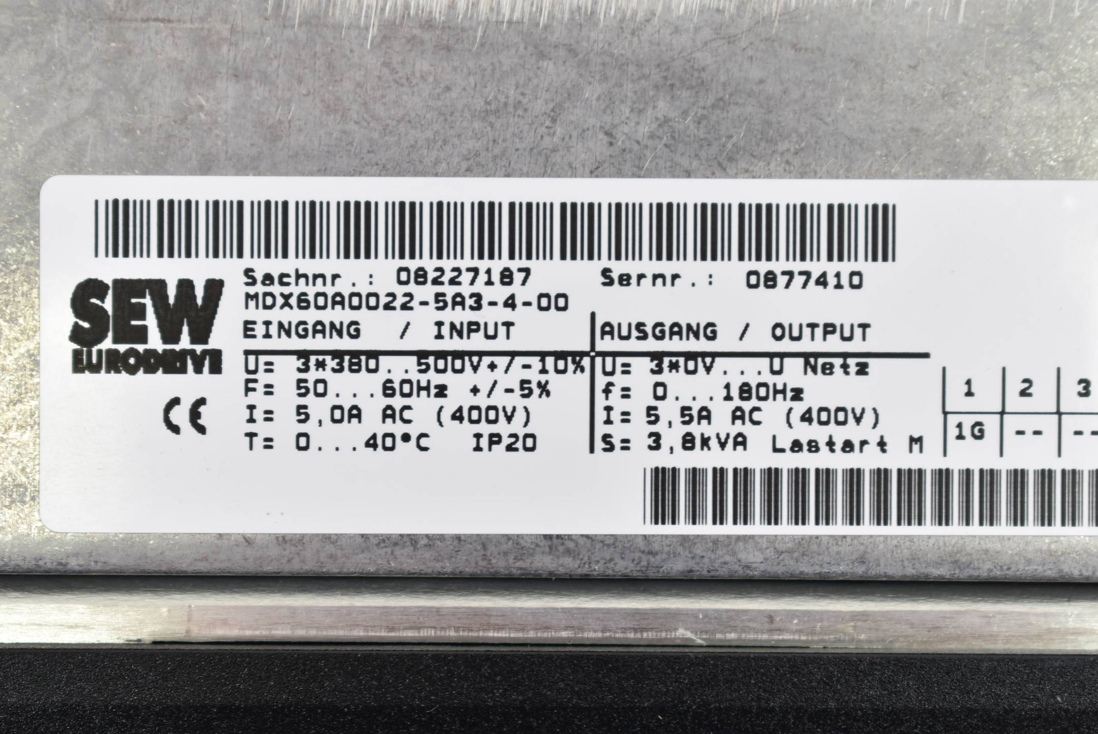 SEW Movidrive Umrichter MDX61B0022-5A3-4-0T + MDX60A0022-5A3-4-00