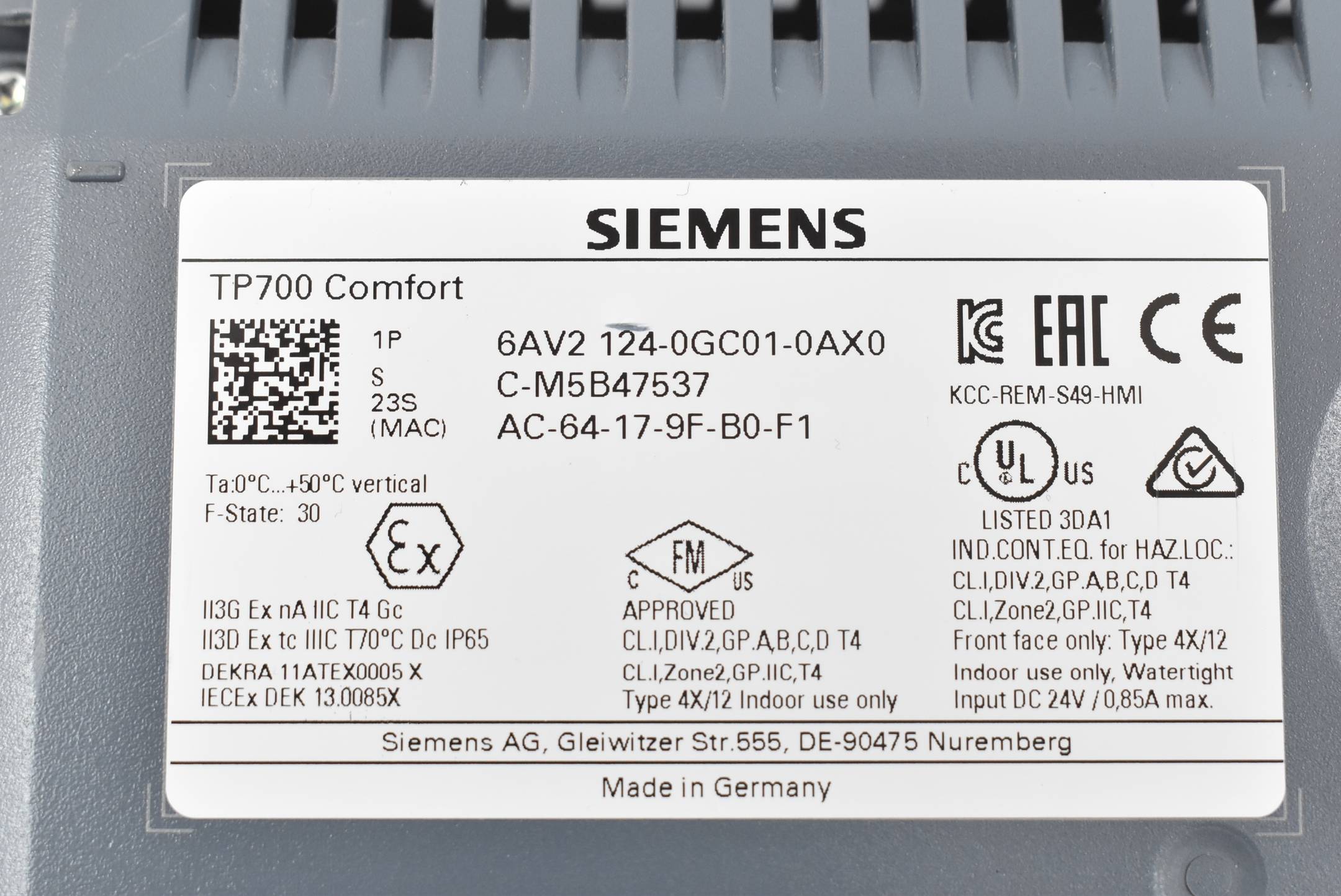 Siemens Simatic HMI TP700 Comfort 6AV2 124-0GC01-0AX0 ( 6AV2124-0GC01-0AX0 ) E30