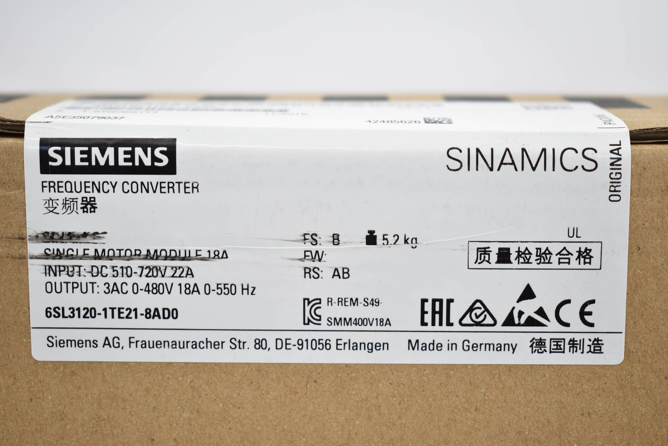 Siemens Sinamics S120 6SL3120-1TE21-8AD0 ( 6SL3 120-1TE21-8AD0 ) B